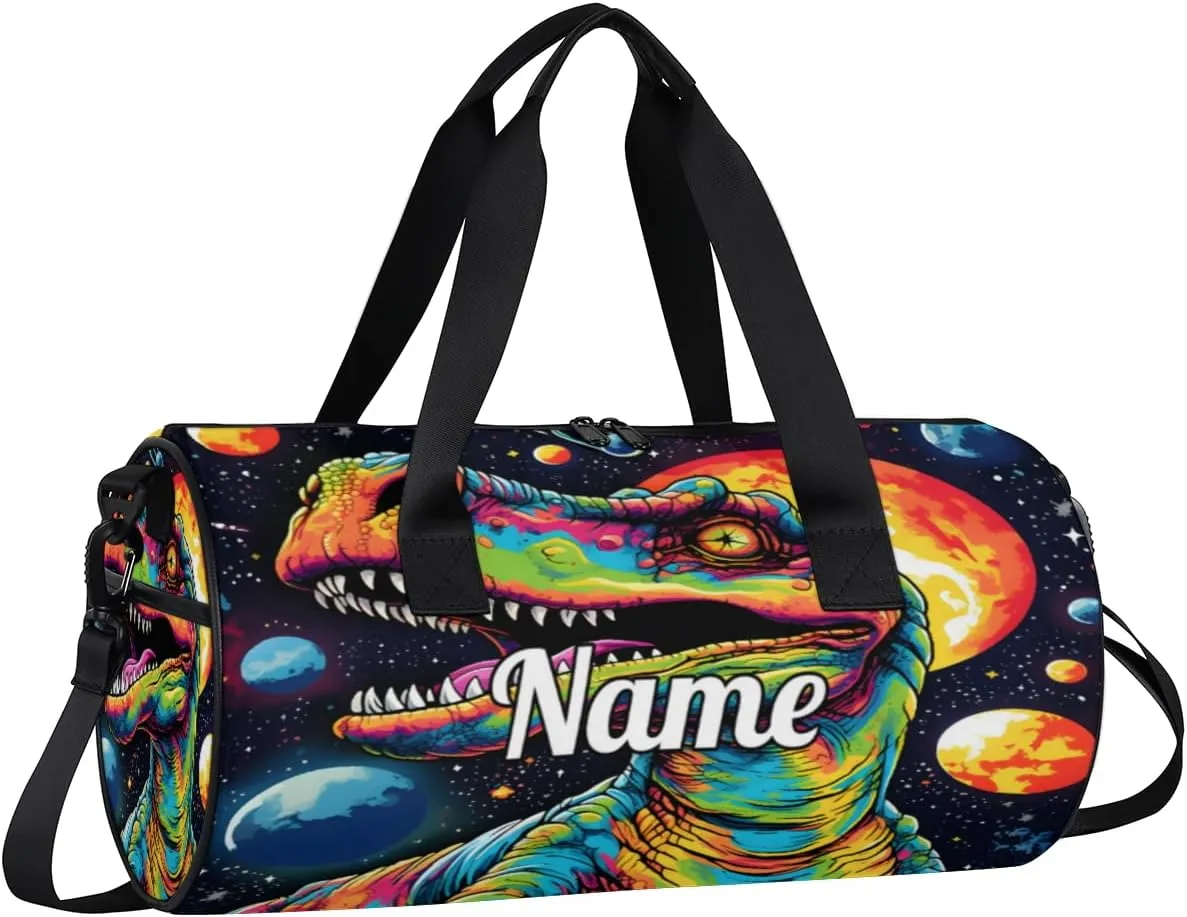 Custom Dance Duffel Bag Sport Backpacks Gyms and Weekend Overnight Travel Duffle Bag Birthday Christmas Halloween Waterproof, Dinosaur