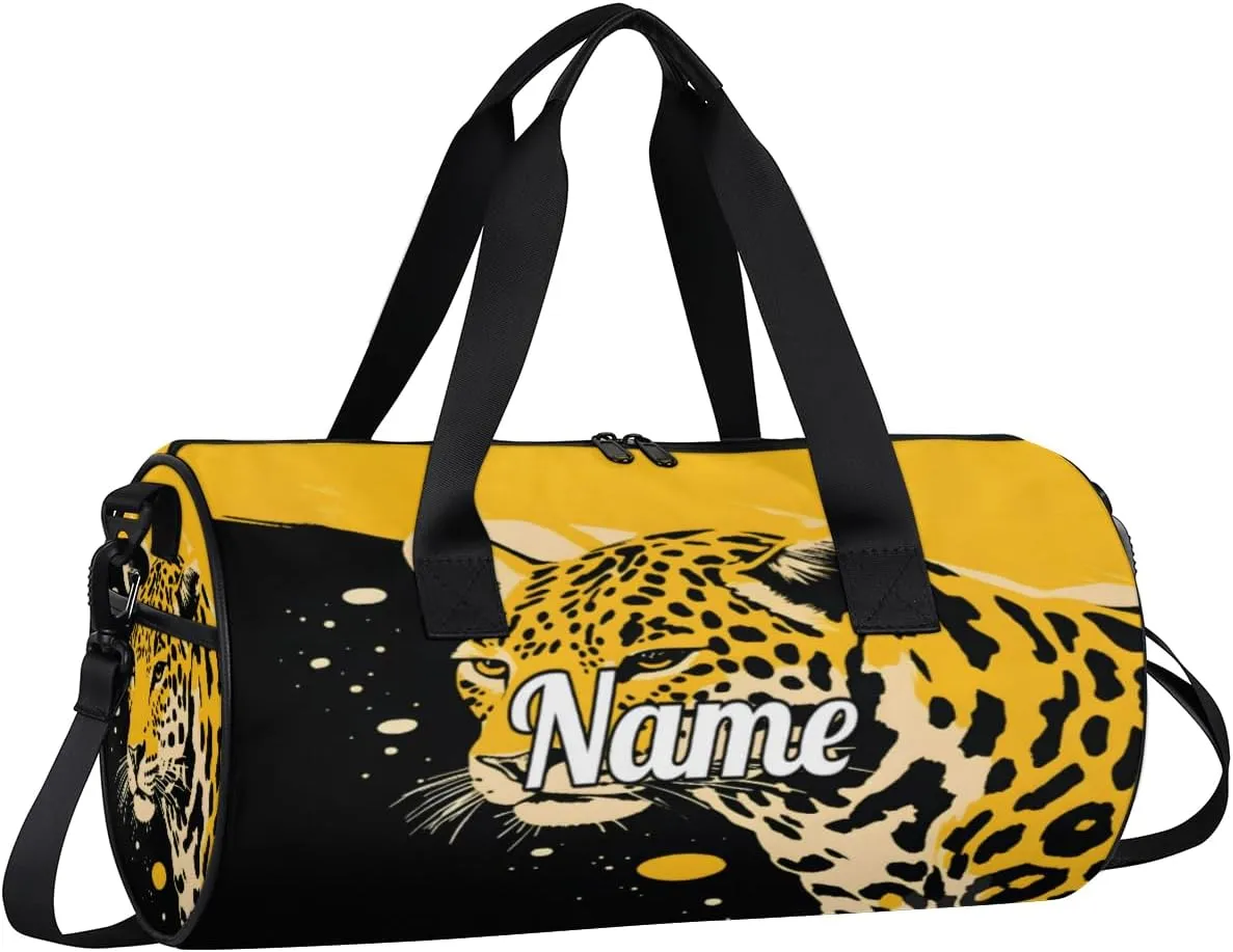 Custom Dance Duffel Bag Sport Backpacks Gyms and Weekend Overnight Travel Duffle Bag Birthday Christmas Halloween Waterproof, Leopard Print