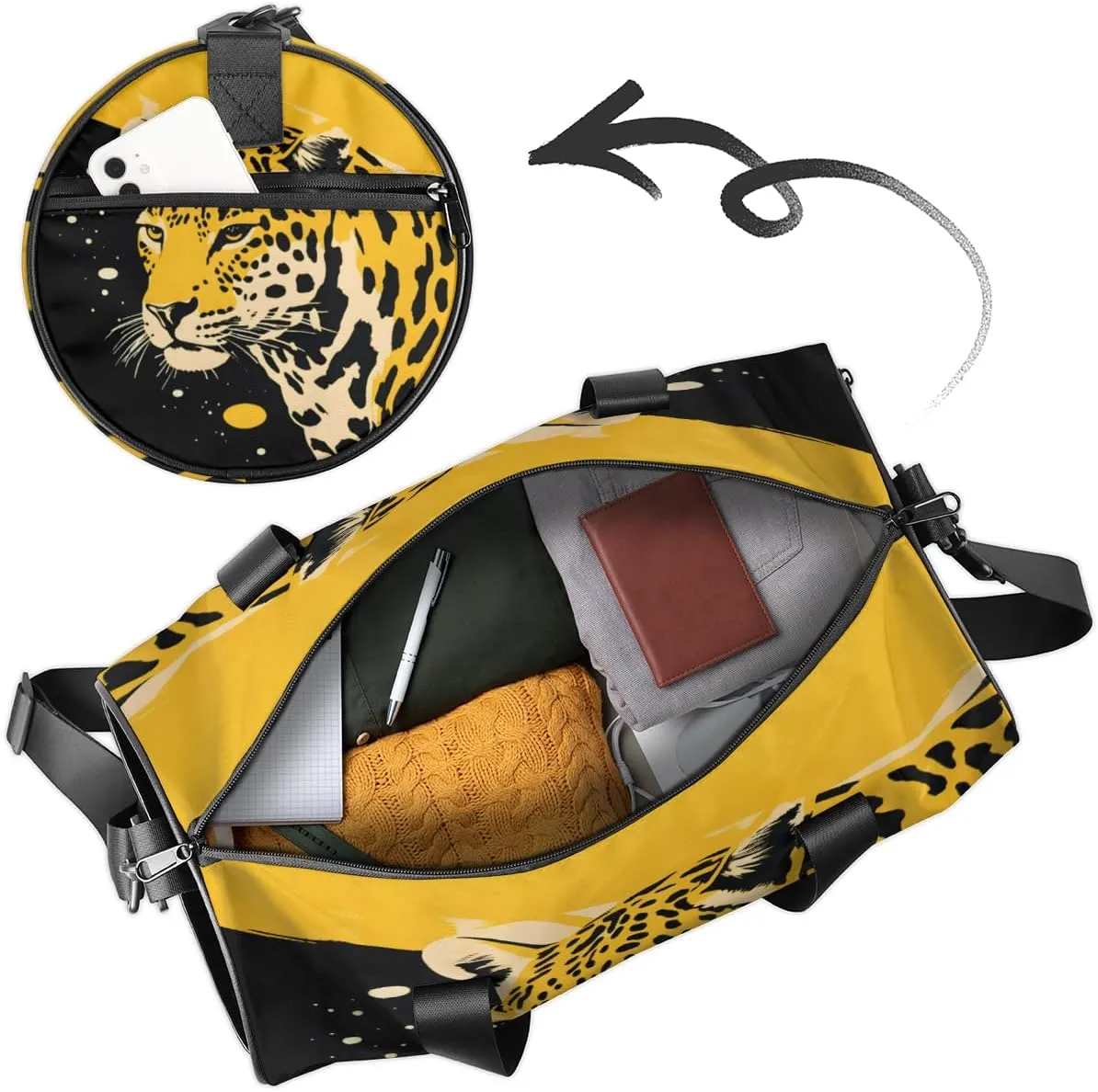 Custom Dance Duffel Bag Sport Backpacks Gyms and Weekend Overnight Travel Duffle Bag Birthday Christmas Halloween Waterproof, Leopard Print