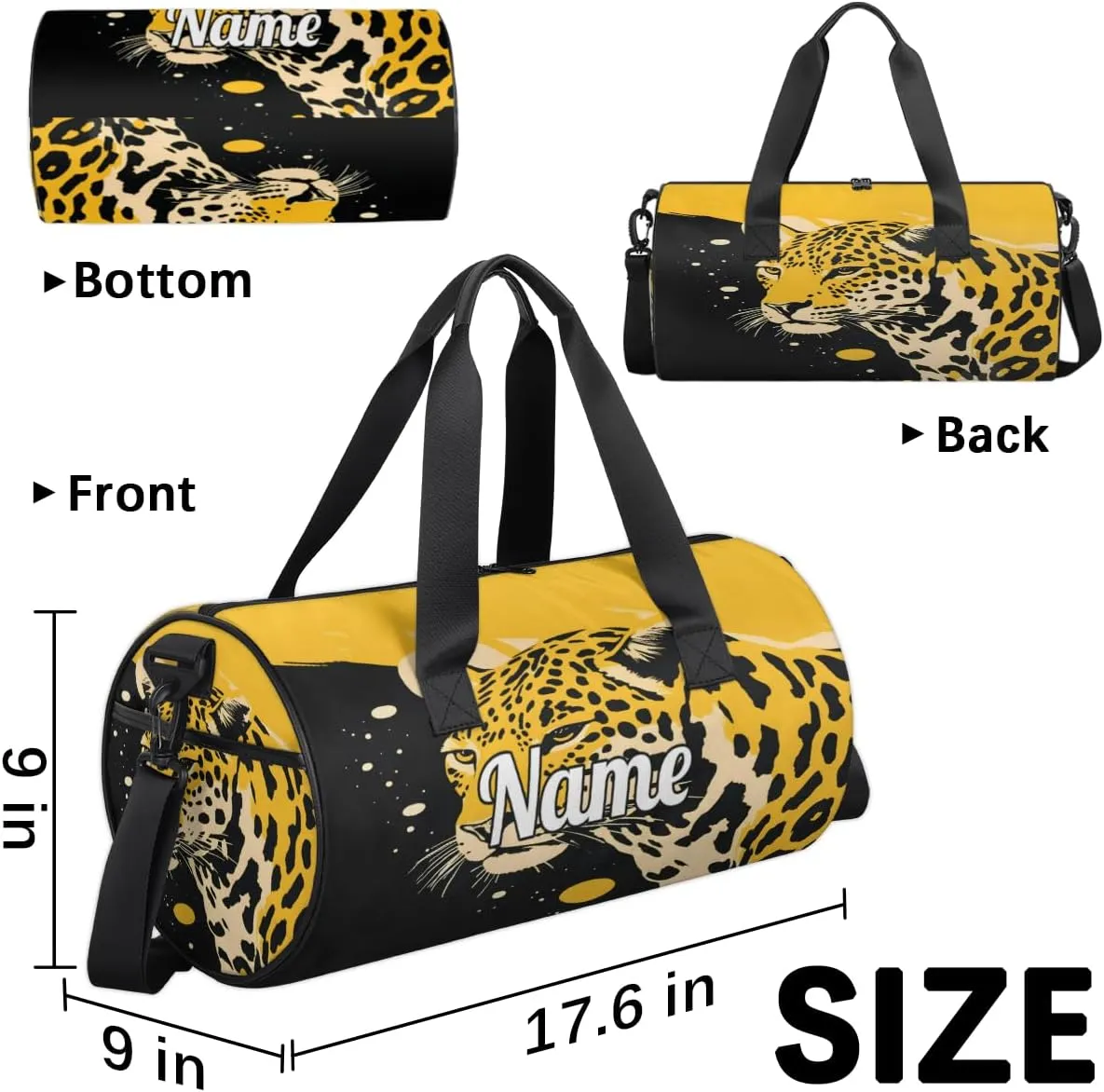 Custom Dance Duffel Bag Sport Backpacks Gyms and Weekend Overnight Travel Duffle Bag Birthday Christmas Halloween Waterproof, Leopard Print