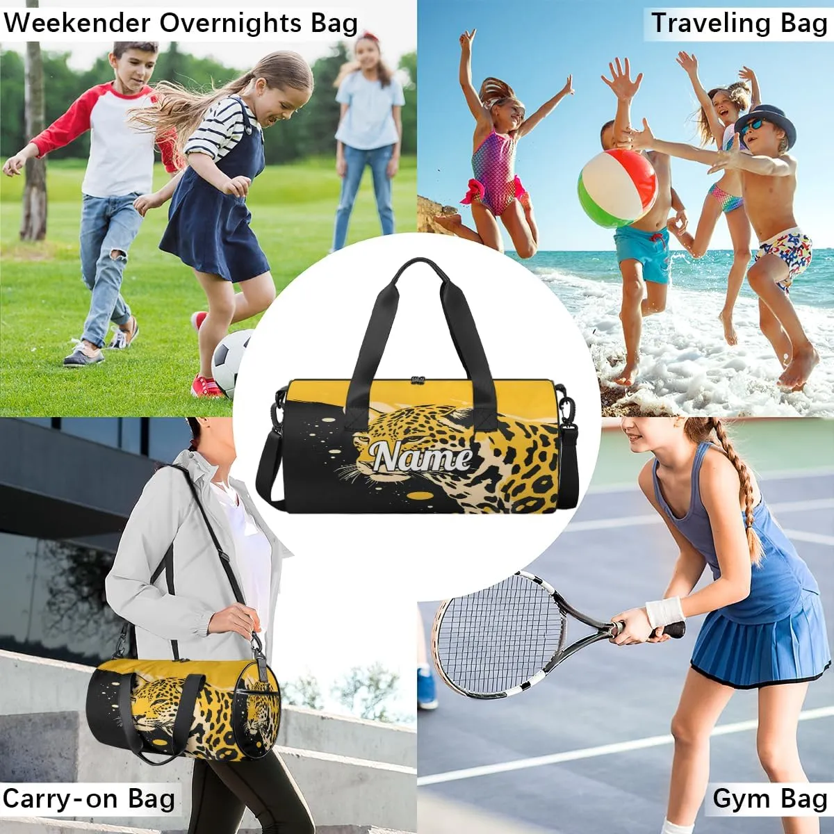 Custom Dance Duffel Bag Sport Backpacks Gyms and Weekend Overnight Travel Duffle Bag Birthday Christmas Halloween Waterproof, Leopard Print