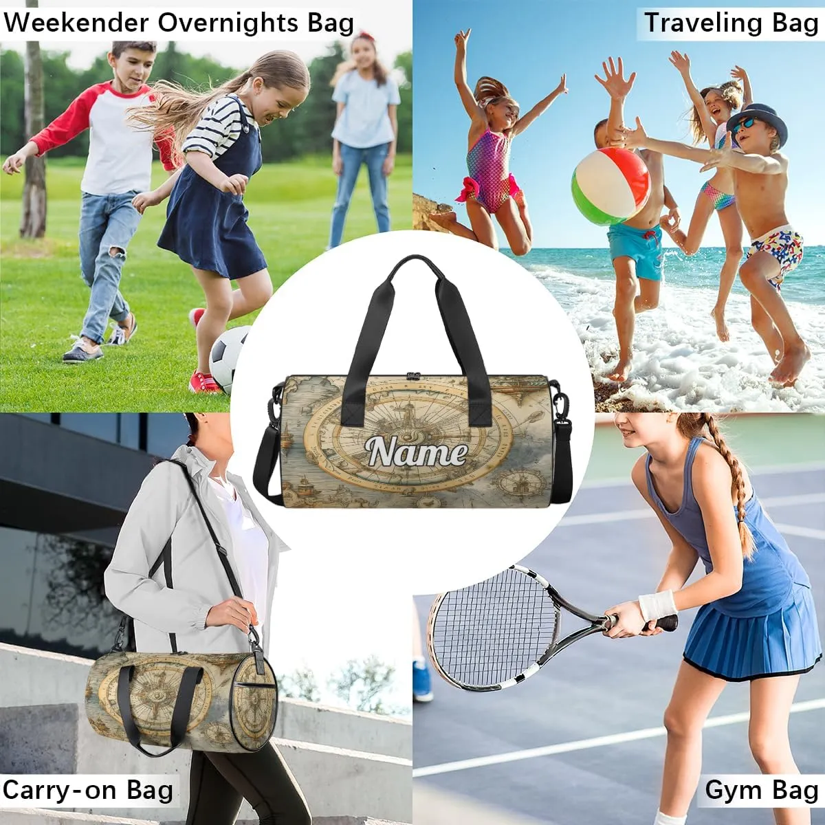 Custom Dance Duffel Bag Sport Backpacks Gyms and Weekend Overnight Travel Duffle Bag Birthday Christmas Halloween Waterproof, Ocean Compass