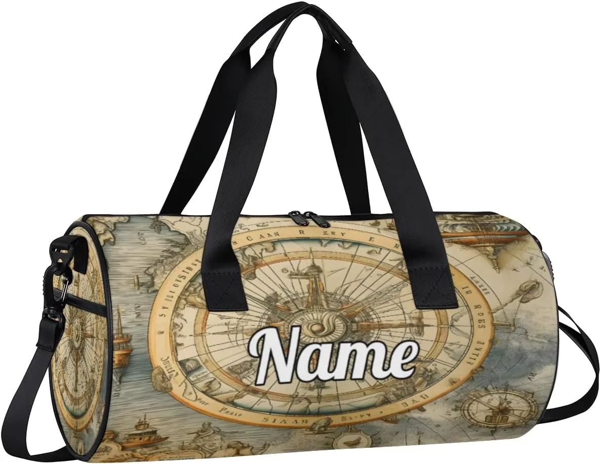Custom Dance Duffel Bag Sport Backpacks Gyms and Weekend Overnight Travel Duffle Bag Birthday Christmas Halloween Waterproof, Ocean Compass