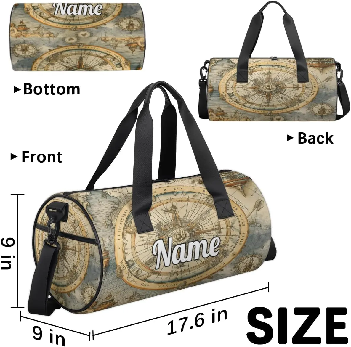 Custom Dance Duffel Bag Sport Backpacks Gyms and Weekend Overnight Travel Duffle Bag Birthday Christmas Halloween Waterproof, Ocean Compass