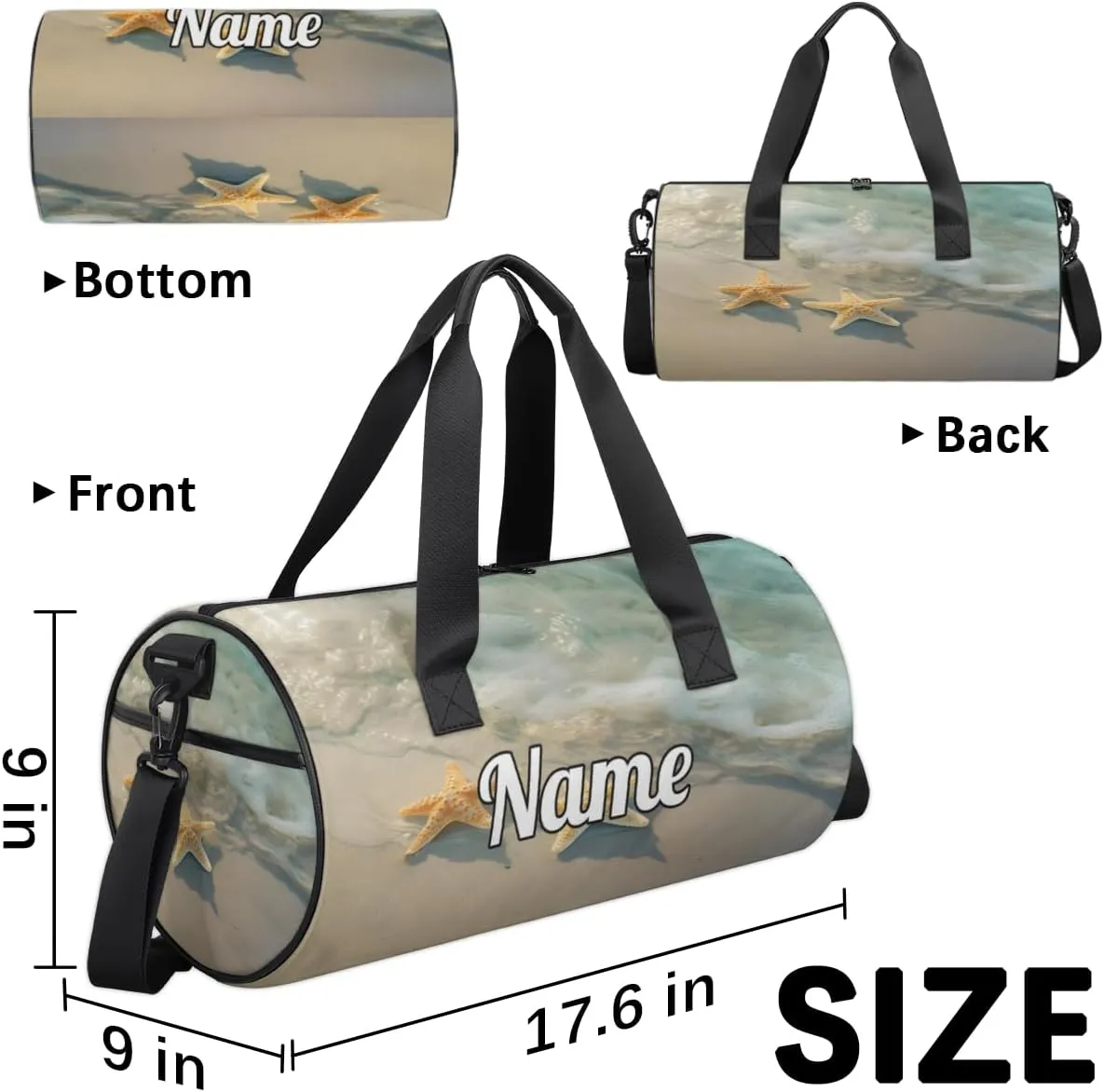 Custom Dance Duffel Bag Sport Backpacks Gyms and Weekend Overnight Travel Duffle Bag Birthday Christmas Halloween Waterproof, Sea Starfish Beach