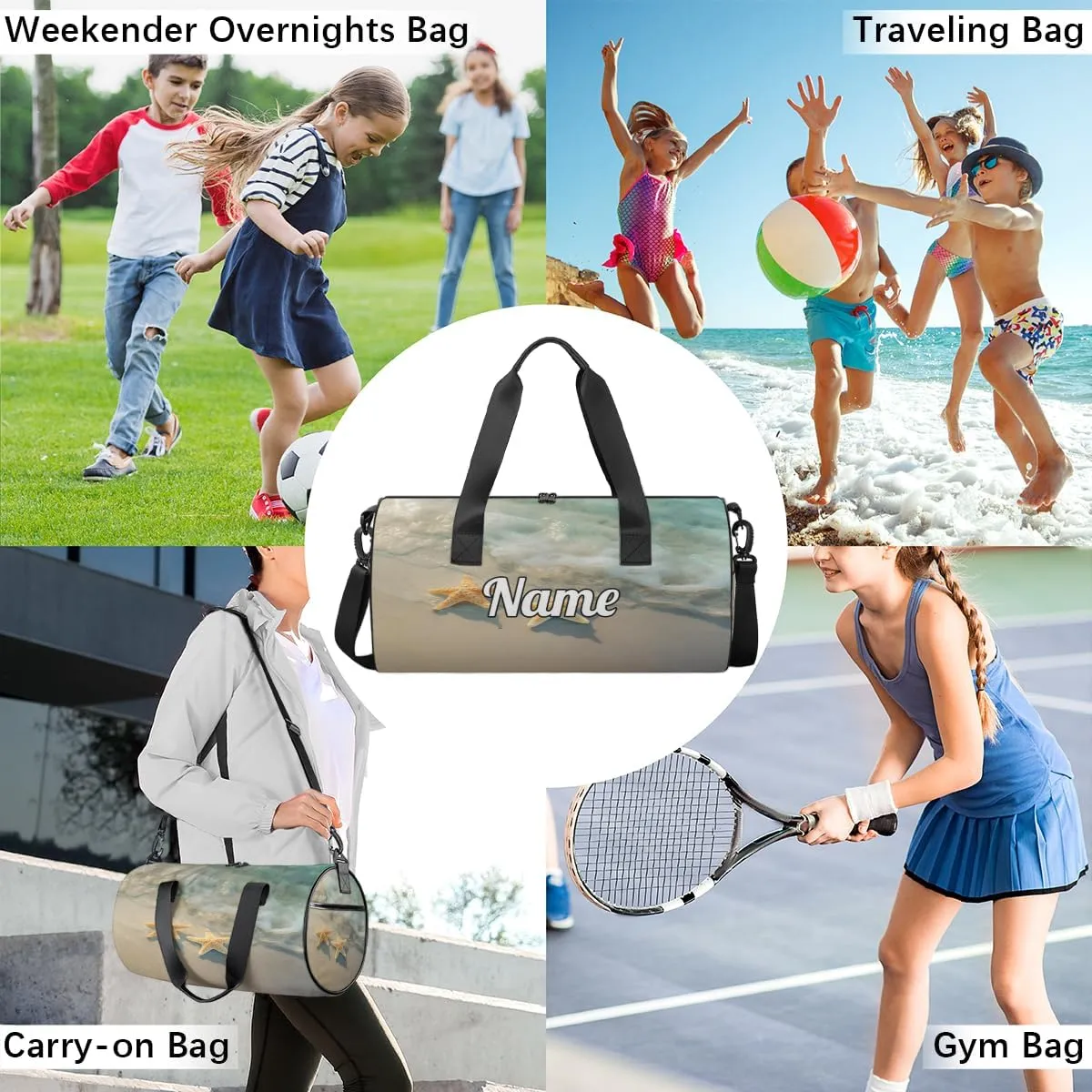 Custom Dance Duffel Bag Sport Backpacks Gyms and Weekend Overnight Travel Duffle Bag Birthday Christmas Halloween Waterproof, Sea Starfish Beach