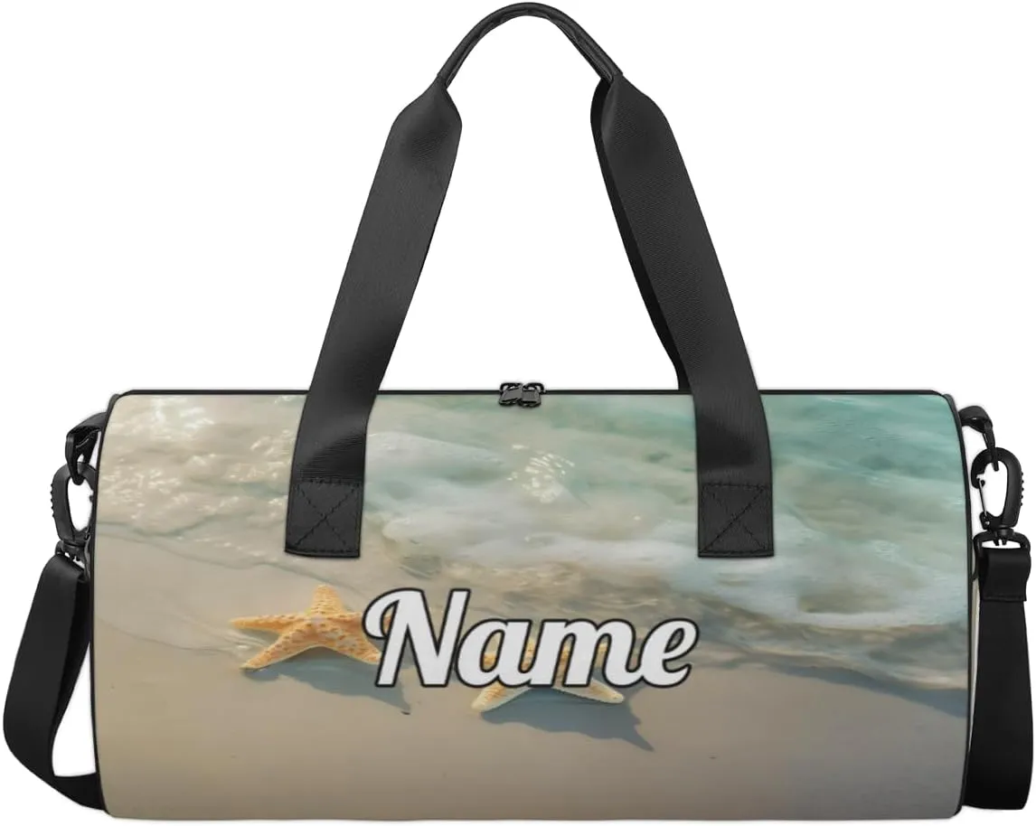 Custom Dance Duffel Bag Sport Backpacks Gyms and Weekend Overnight Travel Duffle Bag Birthday Christmas Halloween Waterproof, Sea Starfish Beach