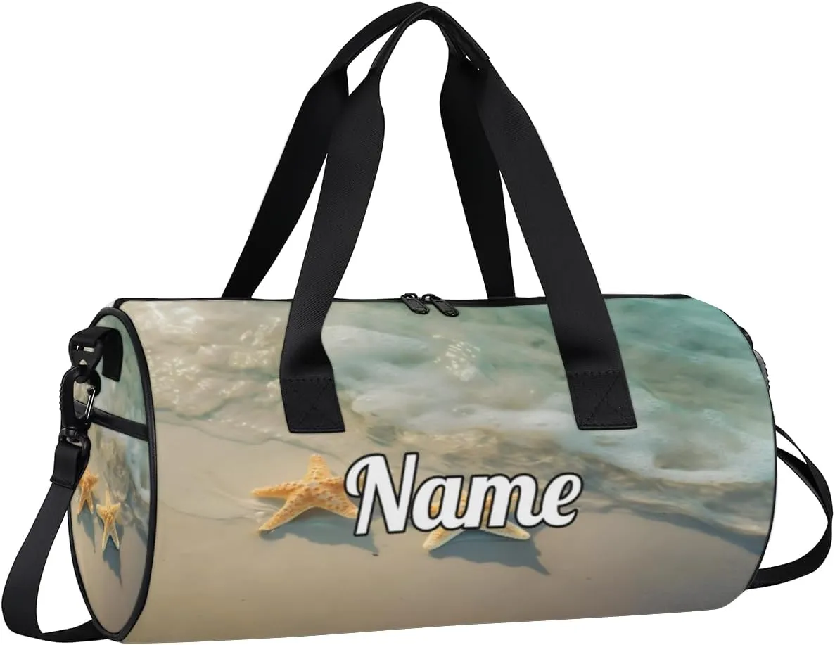Custom Dance Duffel Bag Sport Backpacks Gyms and Weekend Overnight Travel Duffle Bag Birthday Christmas Halloween Waterproof, Sea Starfish Beach