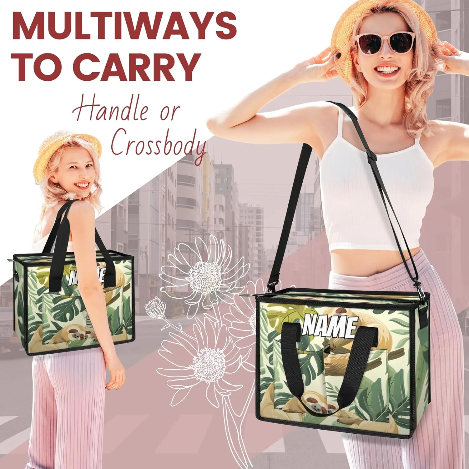 Custom Funny Sloth Travel Duffle Bags for Women Weekender Overnight Jungle Cute Sloth Carry on Tote for Airplanes Business Hospital Gym with Toiletry Bag 3Pcs Set
