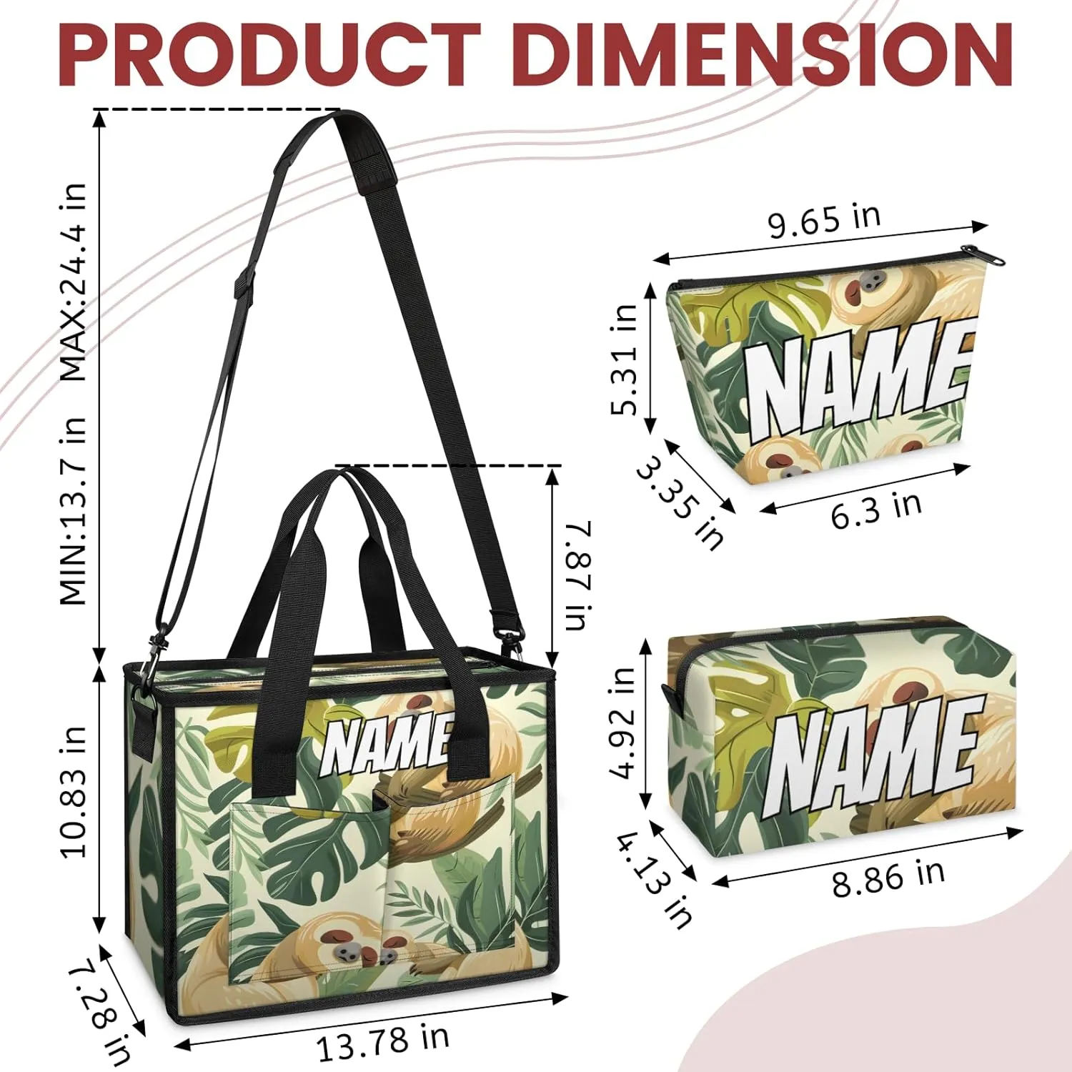 Custom Funny Sloth Travel Duffle Bags for Women Weekender Overnight Jungle Cute Sloth Carry on Tote for Airplanes Business Hospital Gym with Toiletry Bag 3Pcs Set