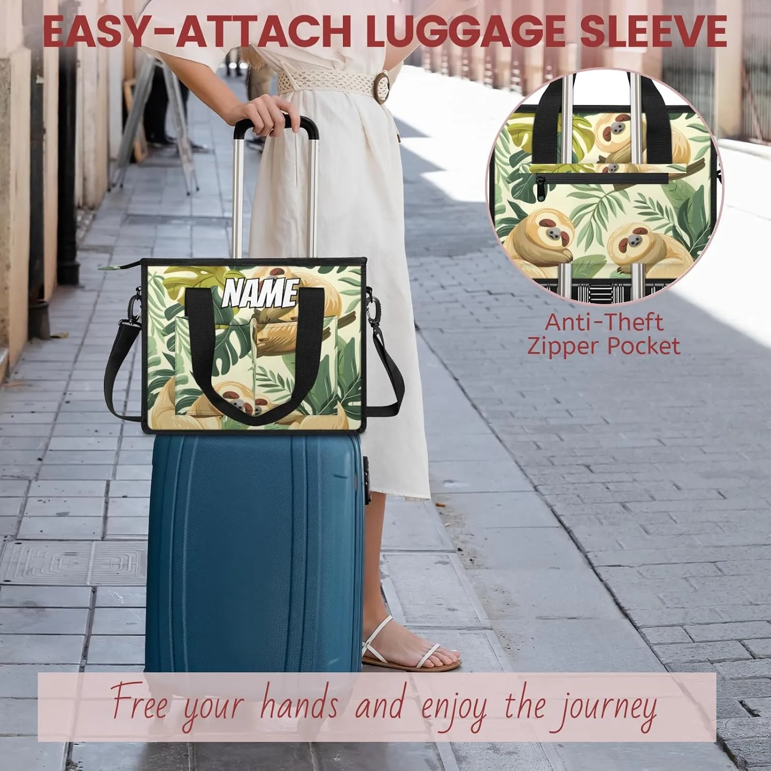 Custom Funny Sloth Travel Duffle Bags for Women Weekender Overnight Jungle Cute Sloth Carry on Tote for Airplanes Business Hospital Gym with Toiletry Bag 3Pcs Set