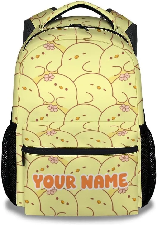 Custom Kids Backpack Gifts, 17 Inch Cute School Backpacks for Girls, Yellow Large Capacity Bookbag for Elementary School