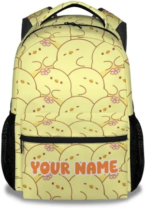 Custom Kids Backpack Gifts, 17 Inch Cute School Backpacks for Girls, Yellow Large Capacity Bookbag for Elementary School