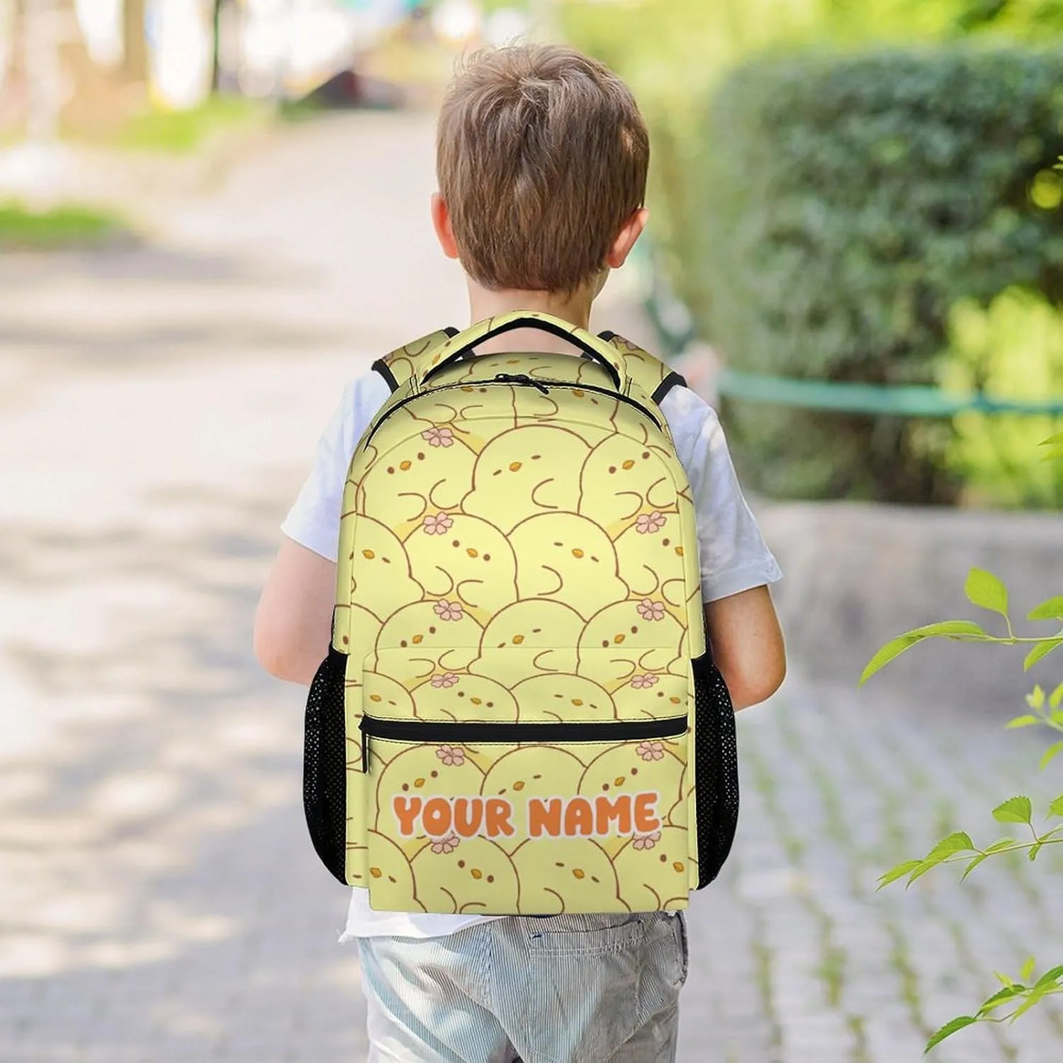 Custom Kids Backpack Gifts, 17 Inch Cute School Backpacks for Girls, Yellow Large Capacity Bookbag for Elementary School