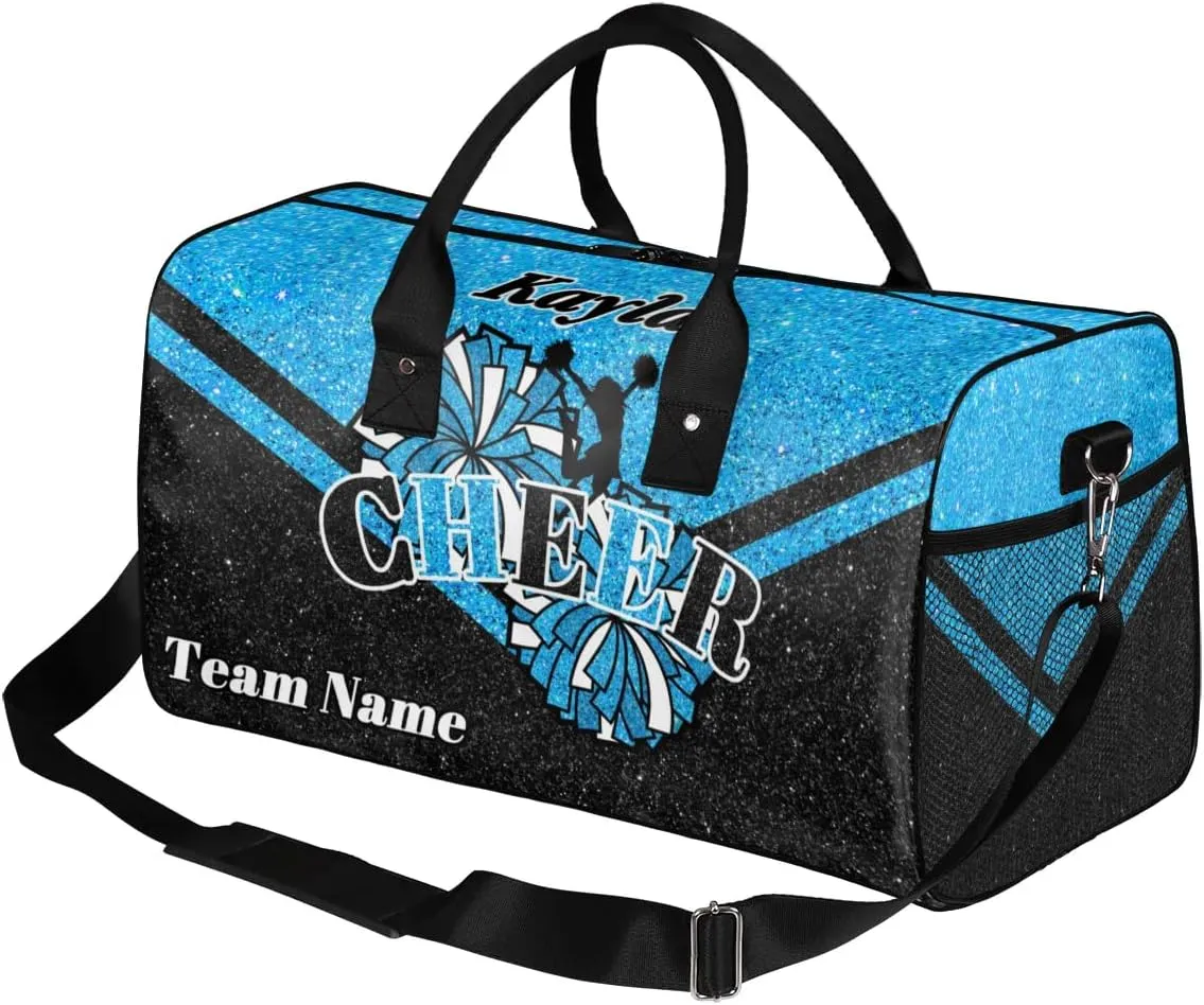 Custom Name Cheerleader Bag Personalized Gym Bag Sport Duffel Bags Customized Cheerleading Bag Overnight Bag, Blue Black Gillter