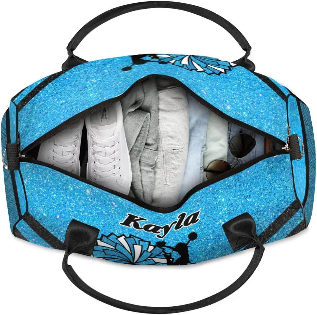 Custom Name Cheerleader Bag Personalized Gym Bag Sport Duffel Bags Customized Cheerleading Bag Overnight Bag, Blue Black Gillter