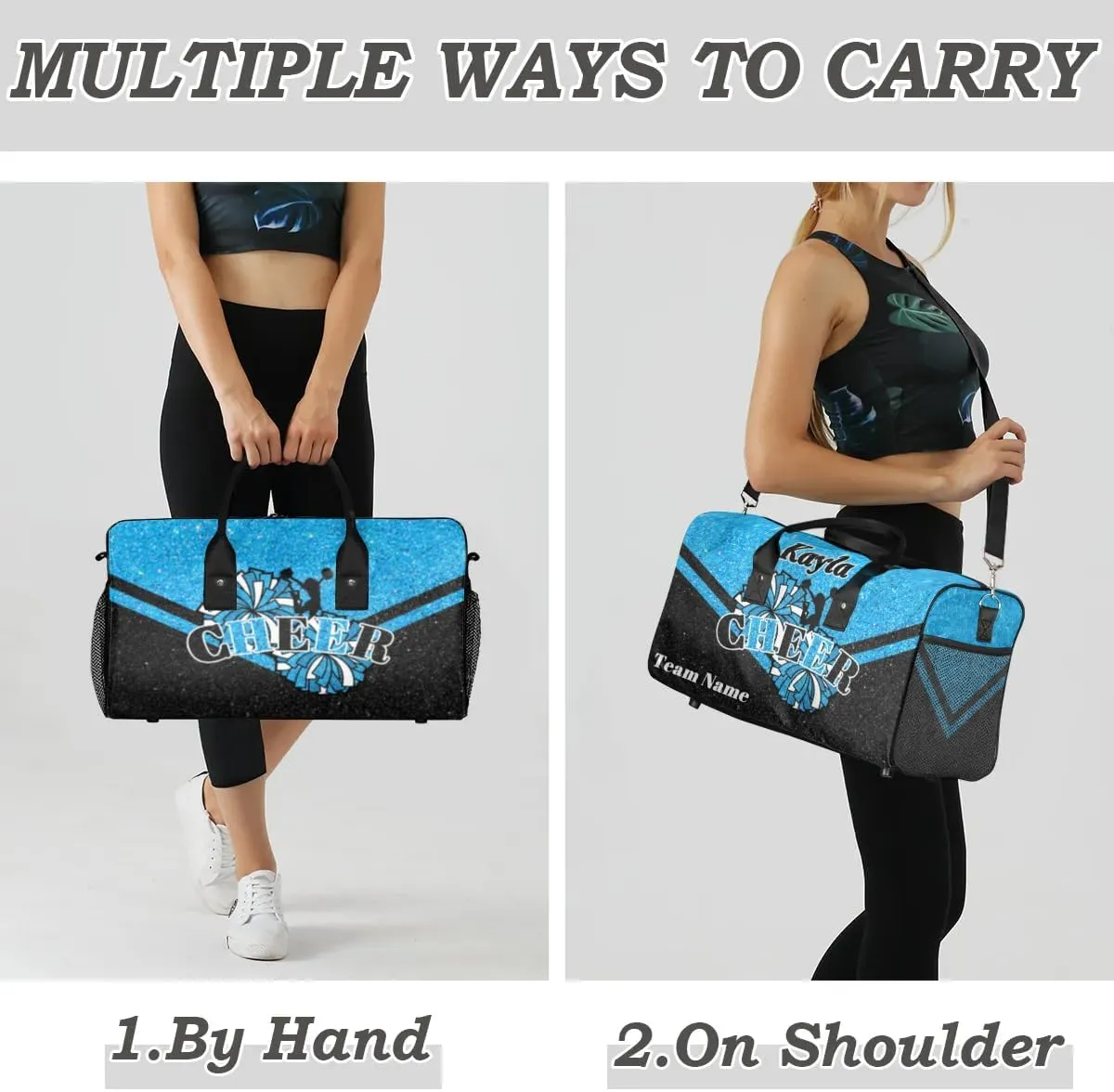 Custom Name Cheerleader Bag Personalized Gym Bag Sport Duffel Bags Customized Cheerleading Bag Overnight Bag, Blue Black Gillter
