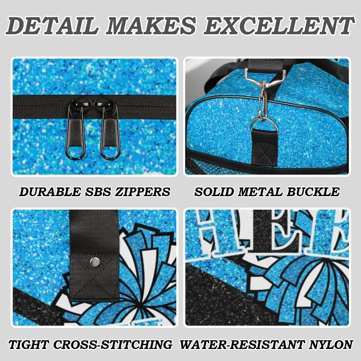 Custom Name Cheerleader Bag Personalized Gym Bag Sport Duffel Bags Customized Cheerleading Bag Overnight Bag, Blue Black Gillter