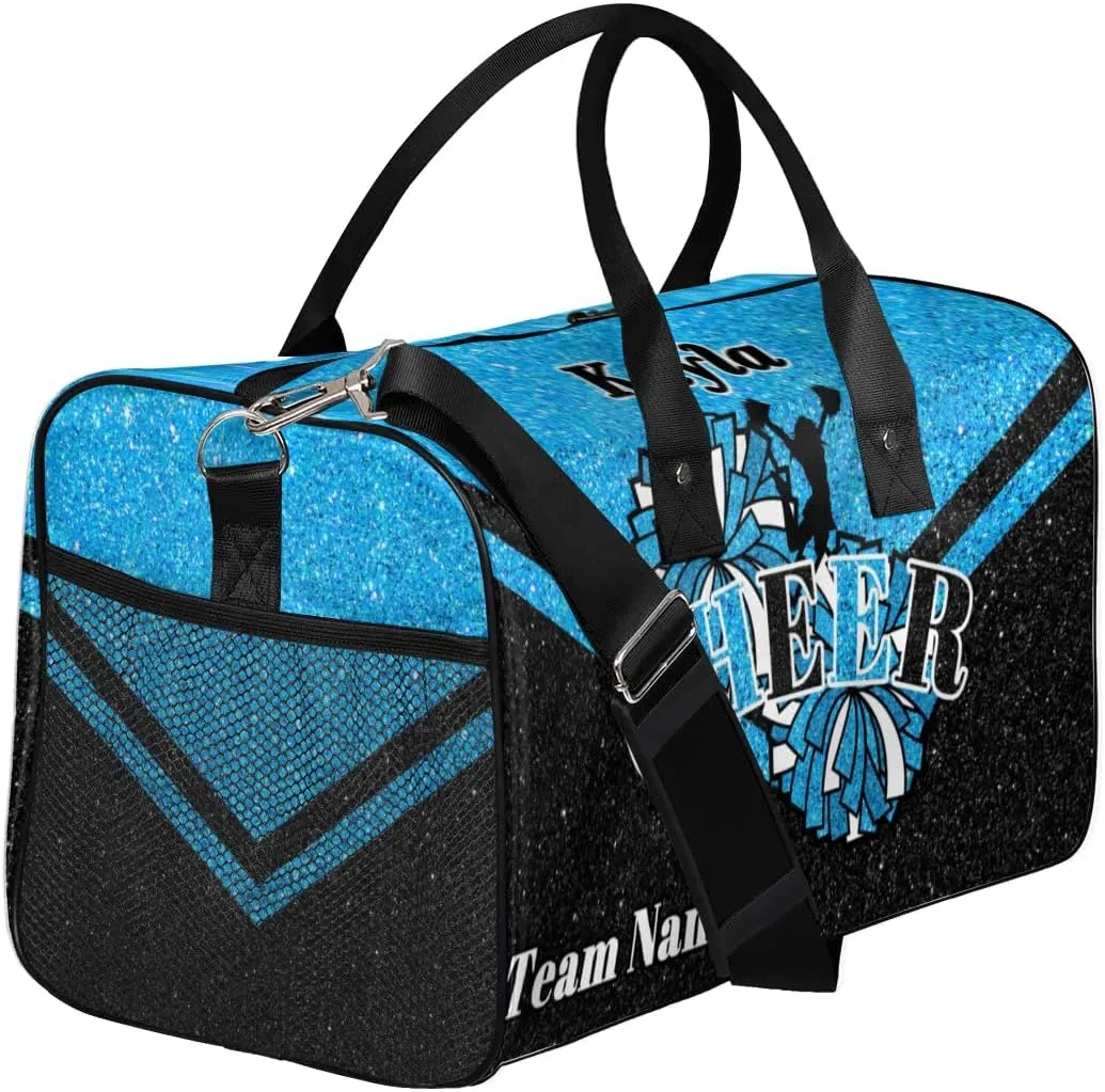 Custom Name Cheerleader Bag Personalized Gym Bag Sport Duffel Bags Customized Cheerleading Bag Overnight Bag, Blue Black Gillter