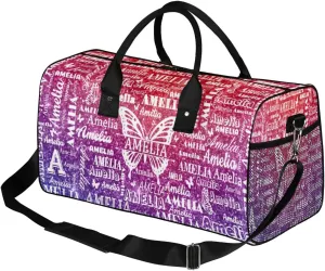 Custom Travel Duffel Bag with Name Butterfly, Personalized Gym Bag for Women, Custom Sport Tote Bags for Dance Cheer, Overnight Weekender Bags, Rainbow Glitter