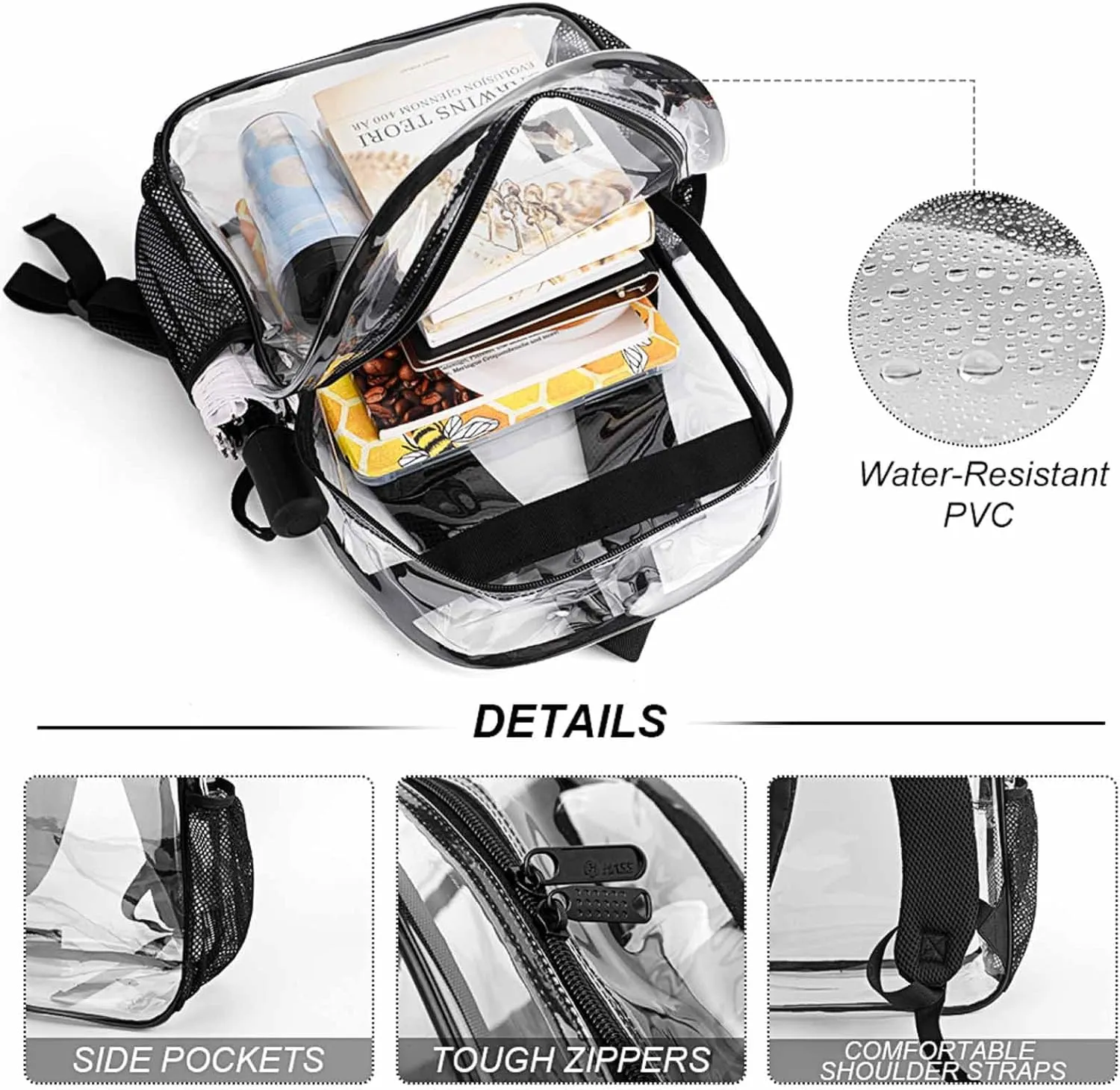 Custom Turtle Clear Backpack Heavy Duty for Girls Kids Boys Women Men - Large Cute PVC Sea Turtles Theme Printing Transparent Backpacks for Schools Stadium Concerts Work - Clear/Black