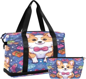 Cute Cartoon Dog Duffel Bag Lightweight Carry On Gym Bags for Travel and Weekends, Versatile Overnight Bag with Shoe Compartment