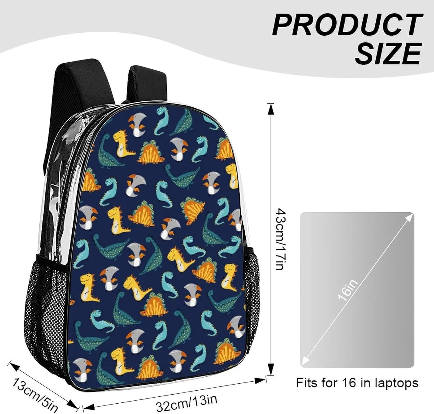 Cute Dinosaur Cartoon Clear Backpacks PVC Transparent Laptop Backpack Multipurpose Double Shoulder Bag for Men Women Gifts
