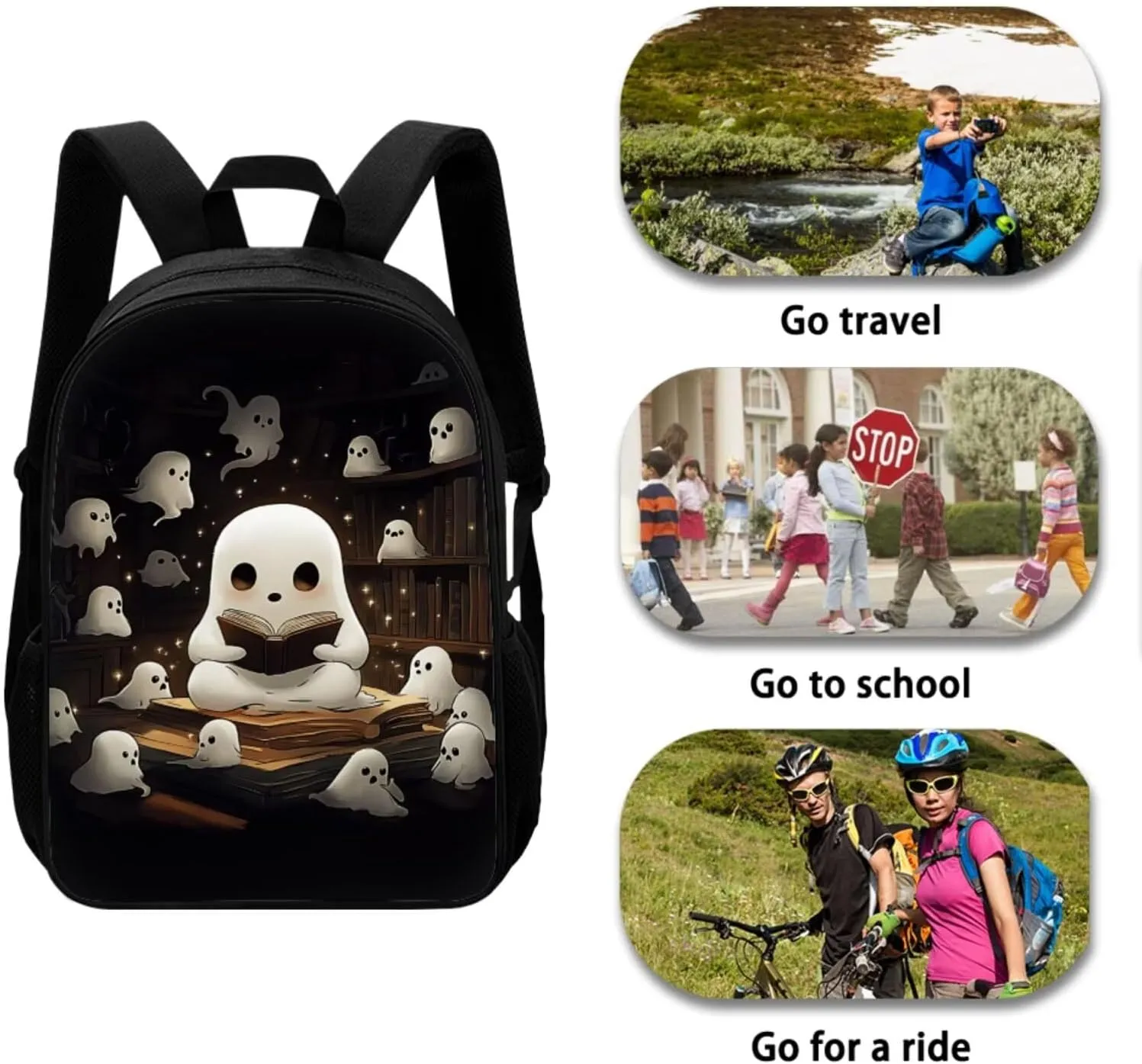 Cute Ghost Schoolbag for Girls 7Th Large Capacity Middle School Backpack With Lunch Box Kids with Lunch Box Pencil Case 4 Pcs Set Book Bag Travel Daypack Laptop Bags