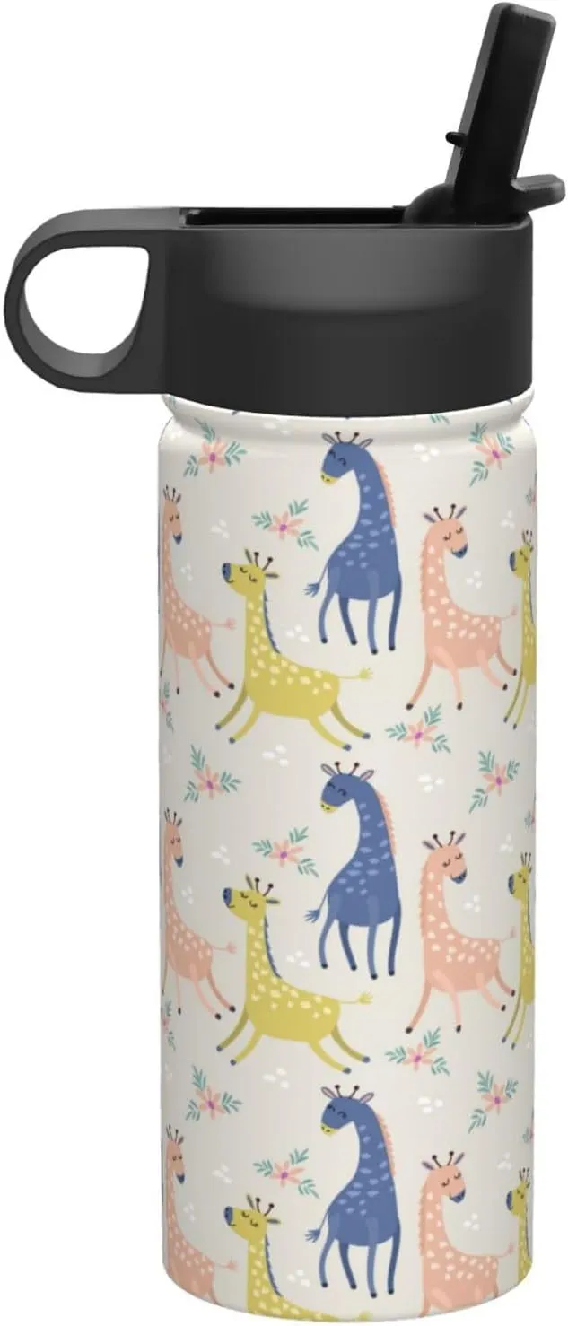 Cute giraffe Print Flask Stainless Steel Water Bottle with Straw 18OZ FOR Outdoor Gym Commute