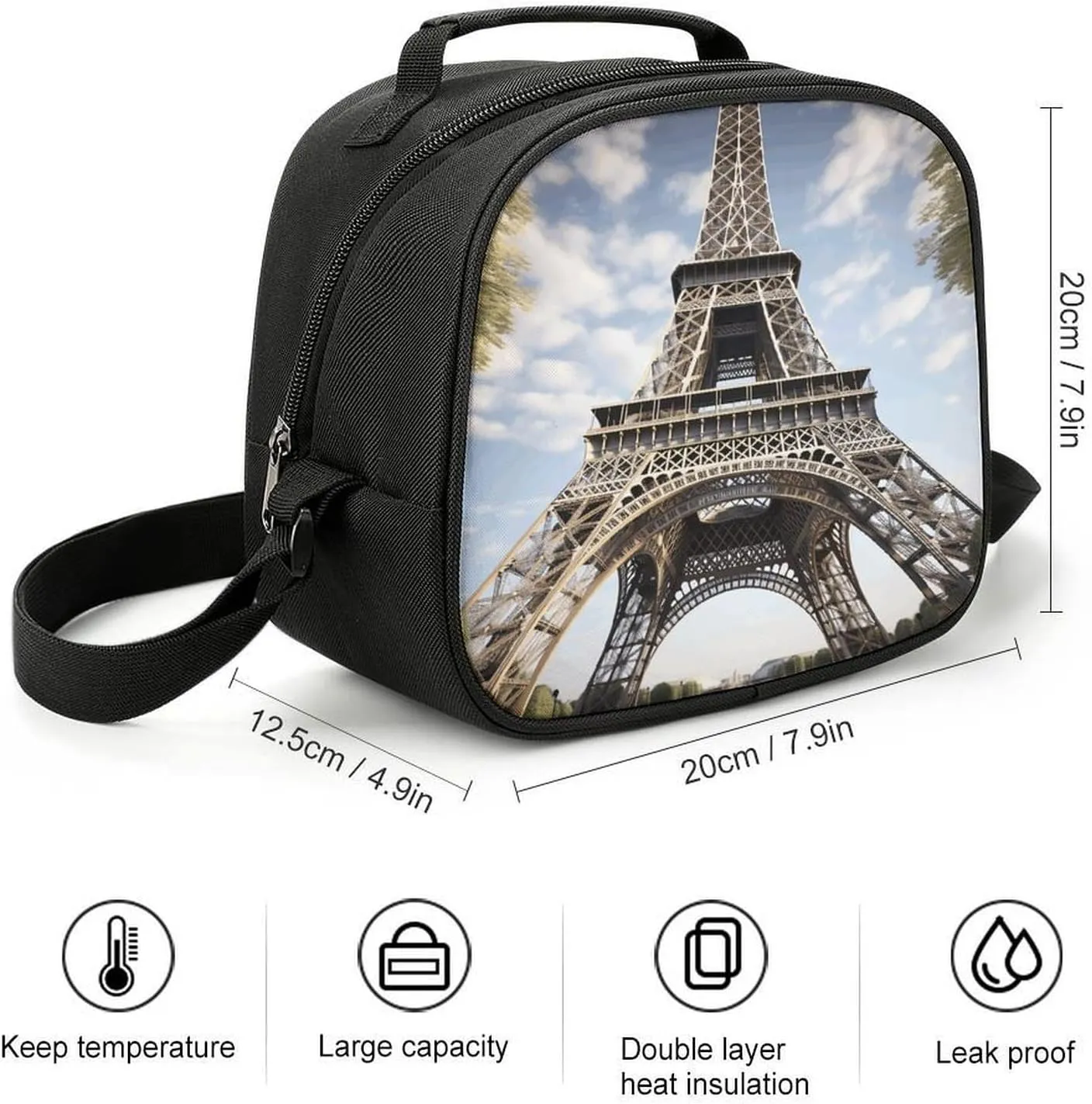 Cute Lunch Box for Men Women,Eiffel Tower French Paris Monument Reusable Insulated Lunch Bag Cooler for Work Picnic Or Travel