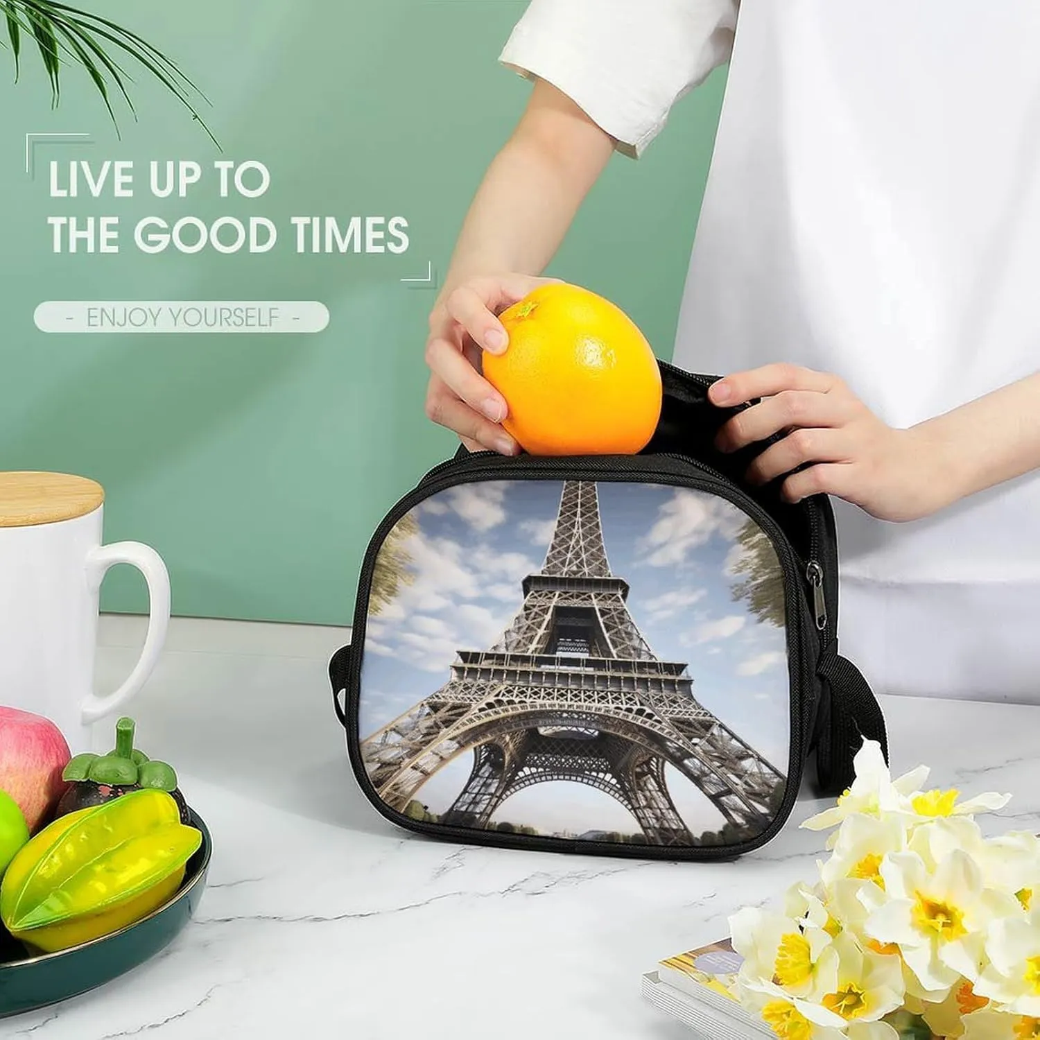Cute Lunch Box for Men Women,Eiffel Tower French Paris Monument Reusable Insulated Lunch Bag Cooler for Work Picnic Or Travel