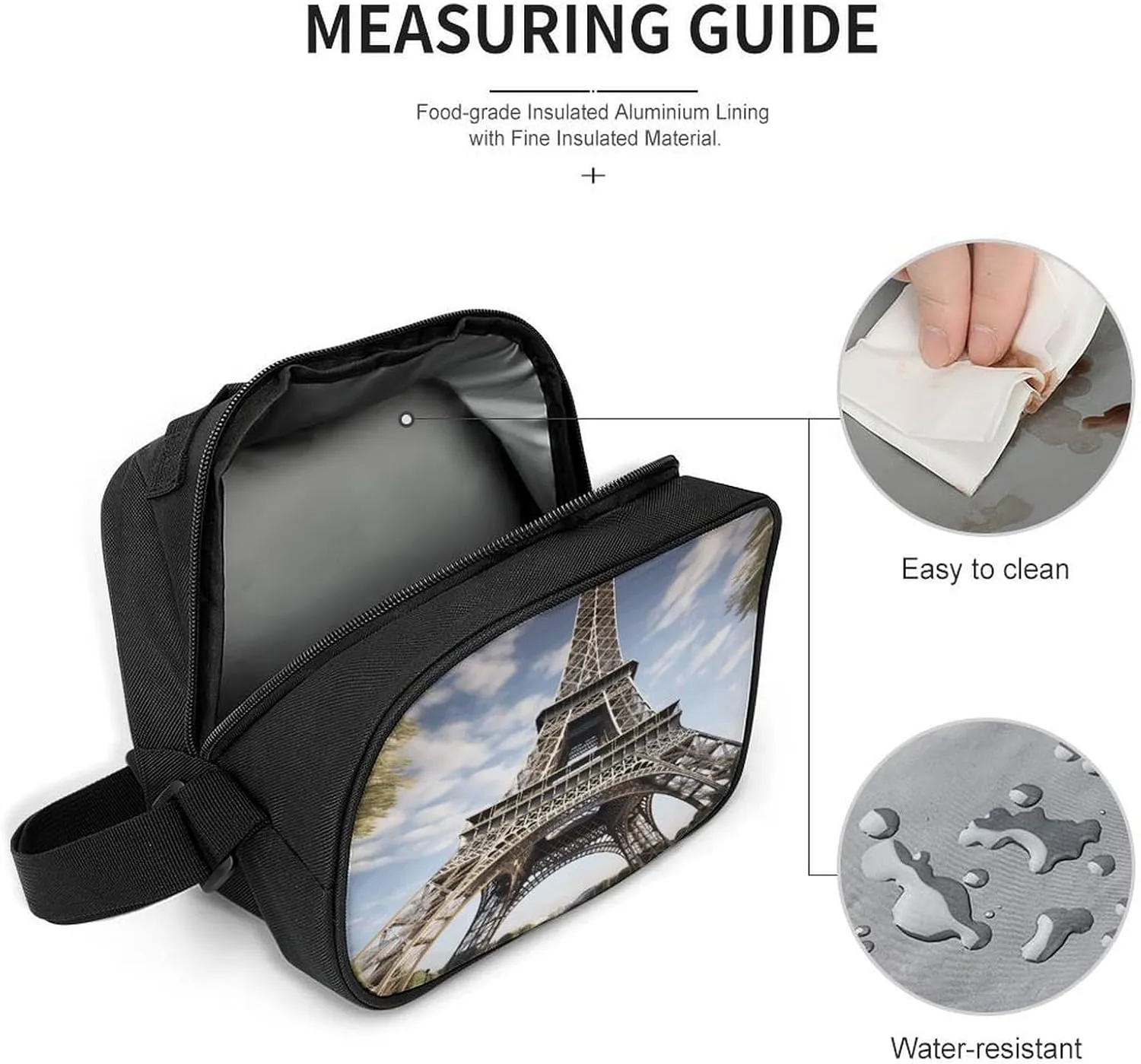 Cute Lunch Box for Men Women,Eiffel Tower French Paris Monument Reusable Insulated Lunch Bag Cooler for Work Picnic Or Travel