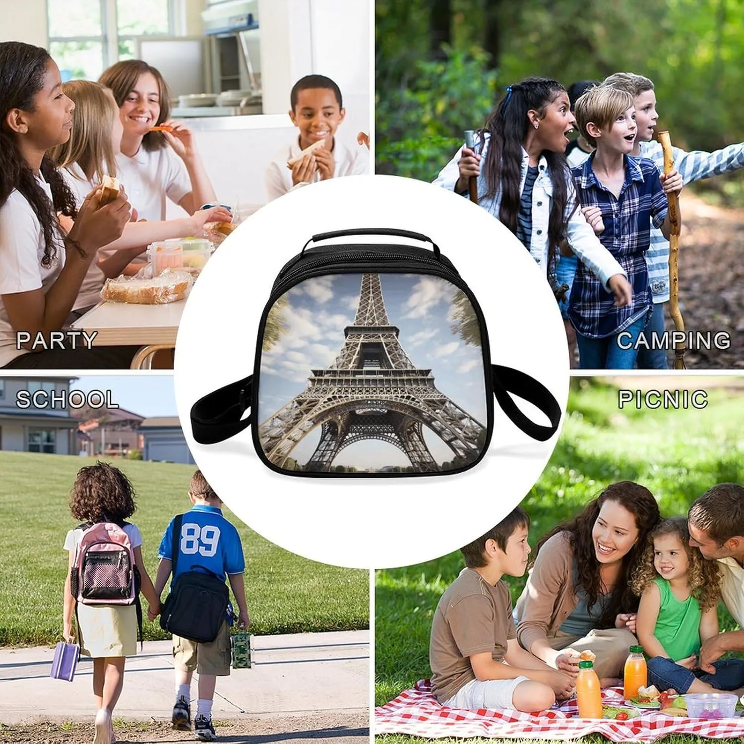 Cute Lunch Box for Men Women,Eiffel Tower French Paris Monument Reusable Insulated Lunch Bag Cooler for Work Picnic Or Travel