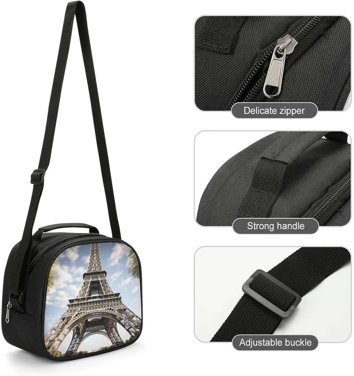 Cute Lunch Box for Men Women,Eiffel Tower French Paris Monument Reusable Insulated Lunch Bag Cooler for Work Picnic Or Travel