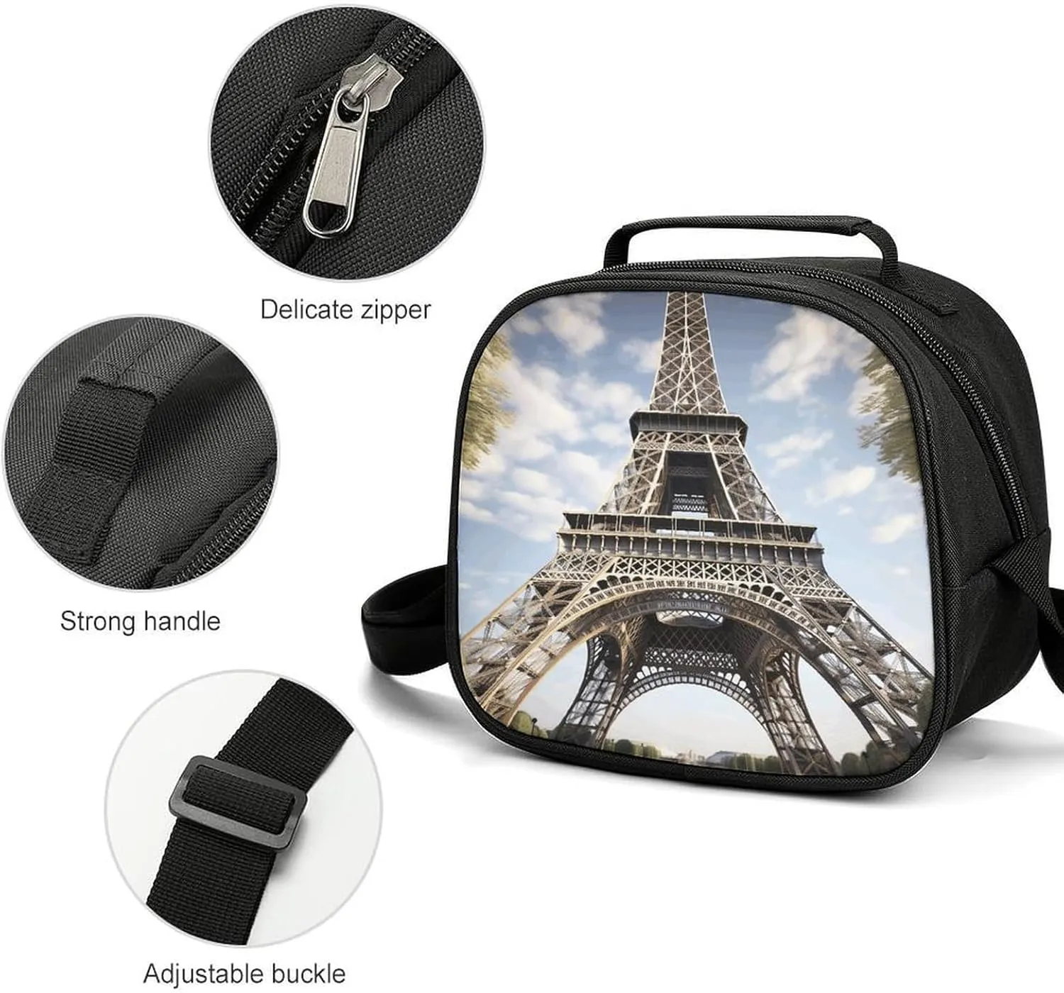 Cute Lunch Box for Men Women,Eiffel Tower French Paris Monument Reusable Insulated Lunch Bag Cooler for Work Picnic Or Travel
