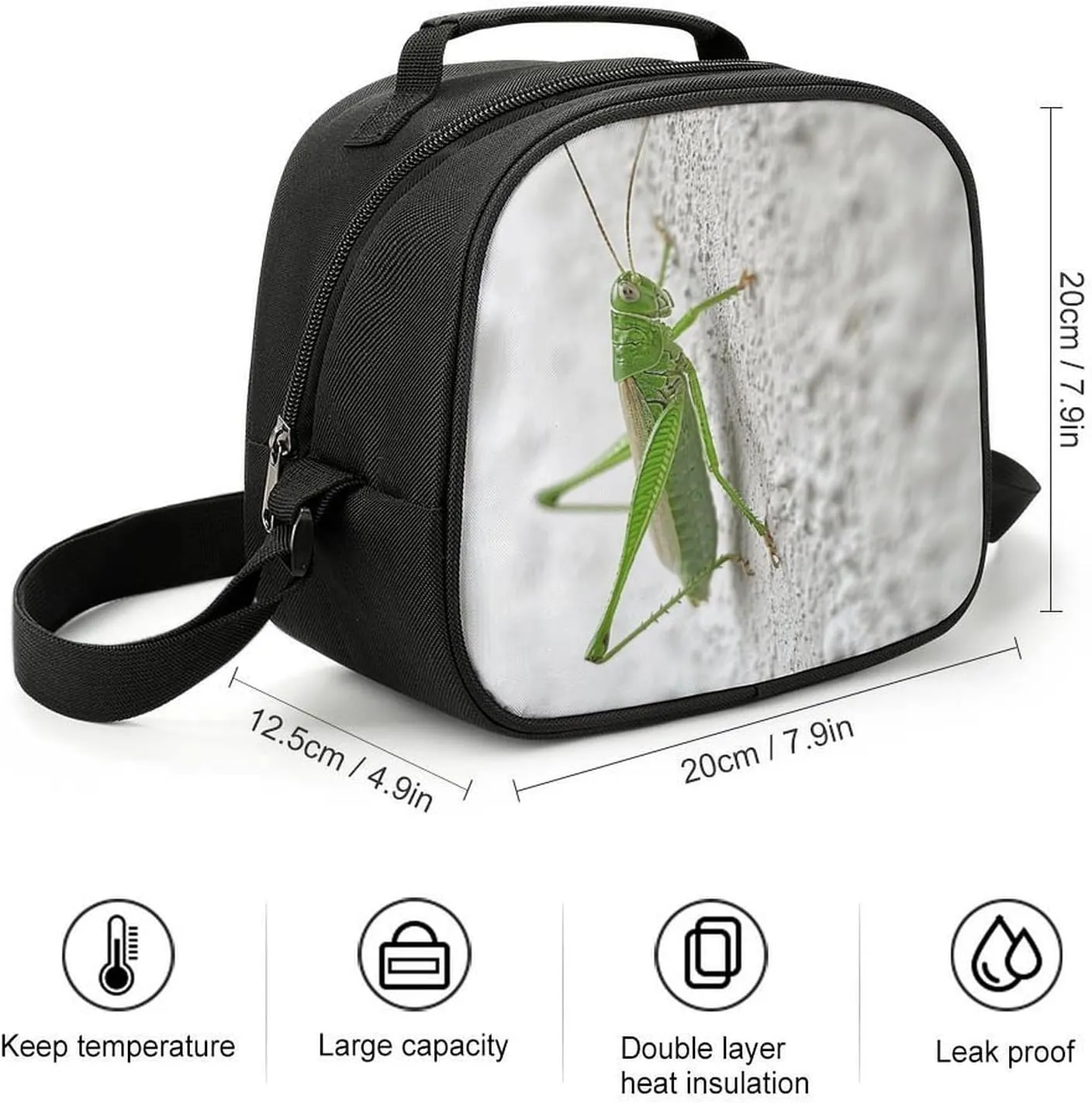 Cute Lunch Box for Men Women,Green Grasshopper Image Reusable Insulated Lunch Bag Cooler for Work Picnic Or Travel