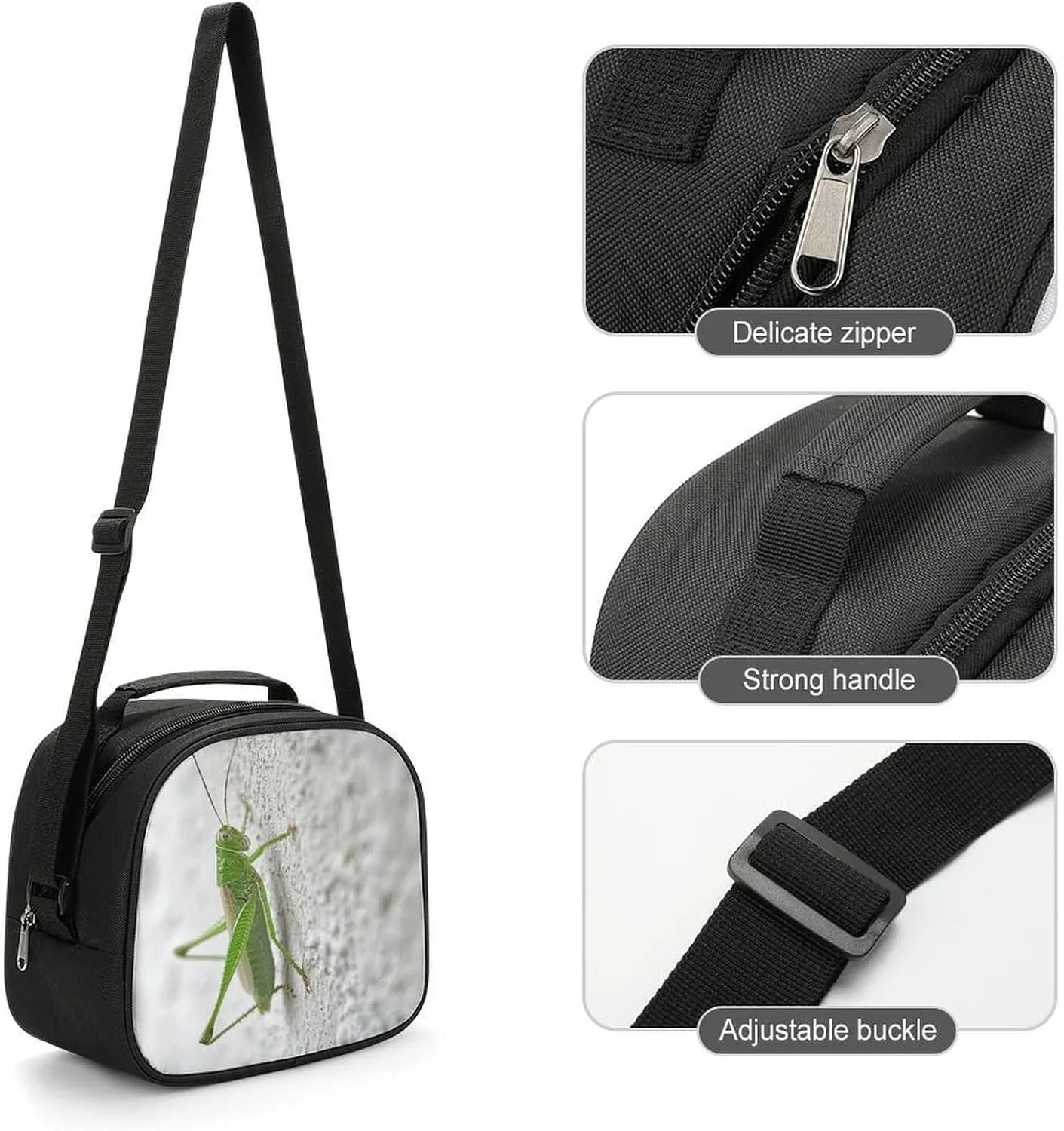 Cute Lunch Box for Men Women,Green Grasshopper Image Reusable Insulated Lunch Bag Cooler for Work Picnic Or Travel