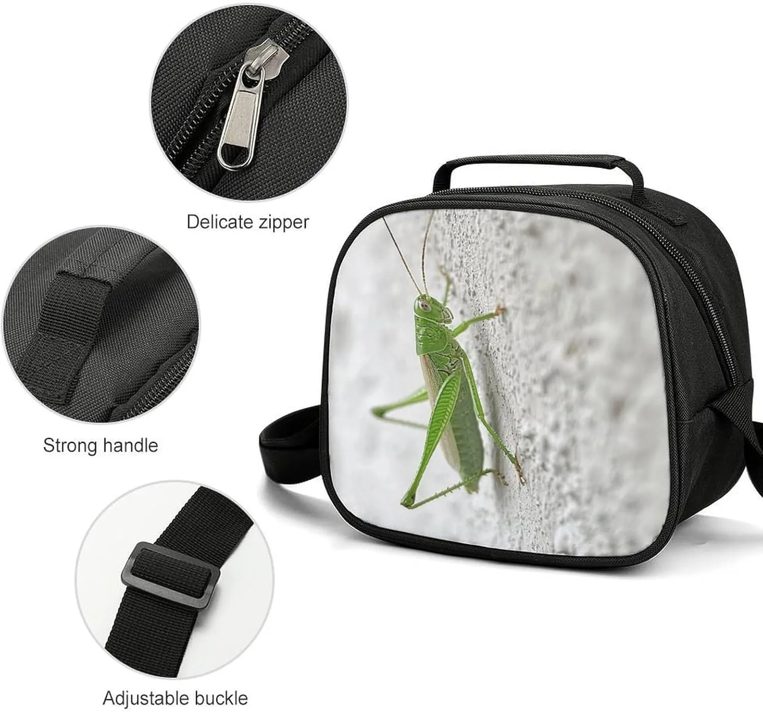 Cute Lunch Box for Men Women,Green Grasshopper Image Reusable Insulated Lunch Bag Cooler for Work Picnic Or Travel
