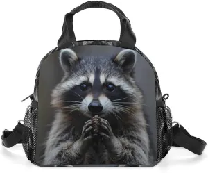Cute Raccoon Eating Lunch Bag Insulated Lunch Box Lunch Tote Bag Lunch Organizer Lunch Holder Handbag for Women Men