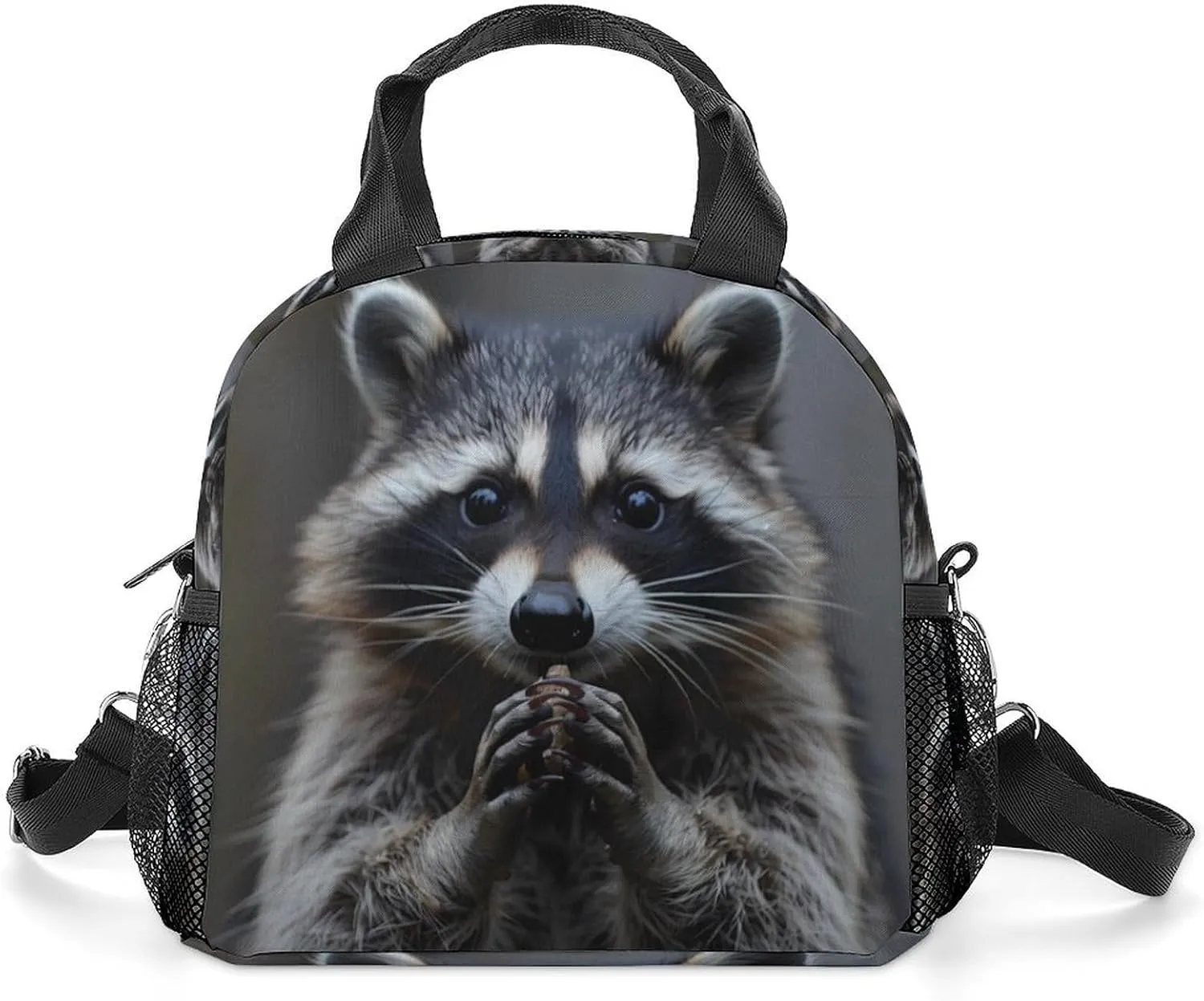 Cute Raccoon Eating Lunch Bag Insulated Lunch Box Lunch Tote Bag Lunch Organizer Lunch Holder Handbag for Women Men