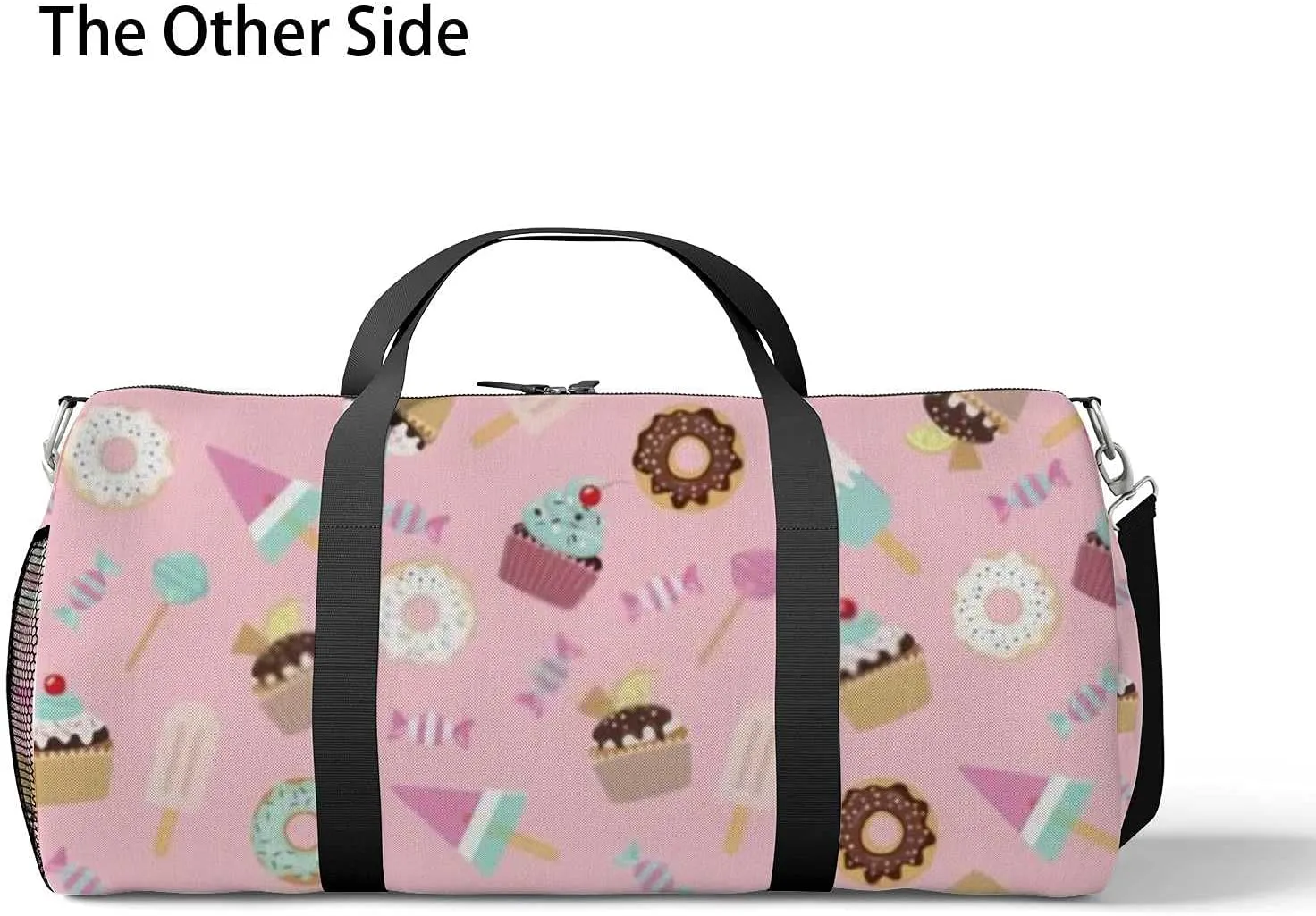 Cute Sweet Pink Desserts Sports Duffel Bag Travel Gym Tote Bags Lightweight Durable Shoulder Strap Waterproof Polyester Outside Mesh Pocket Overnight Trip Duffel Bag for Women Men