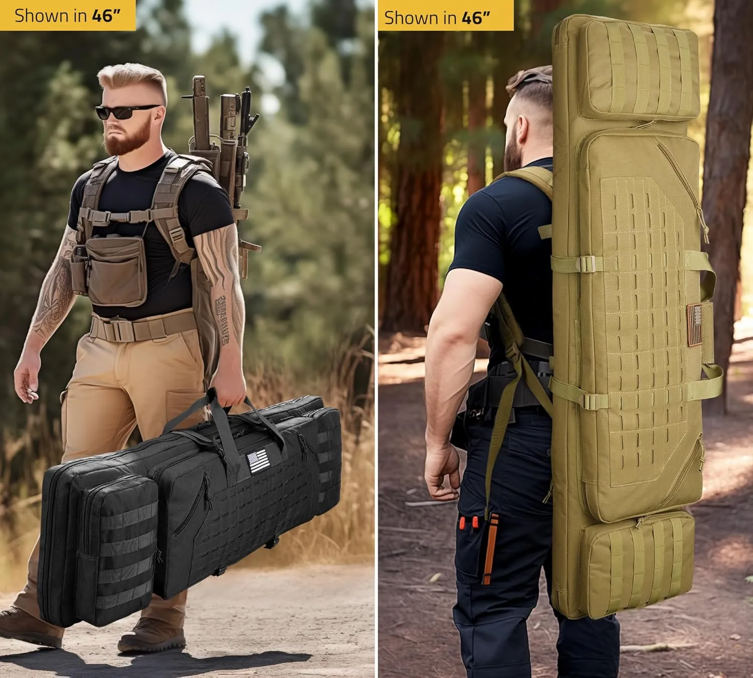 CVLIFE 36" 42" 46" Soft Rifle Case Tactical Double Long Gun Bag,with Lockable Zipper and Backpack Strap,Rifle Backpack Rifle Bag Gun Case for Outdoor Hunting Shooting Range