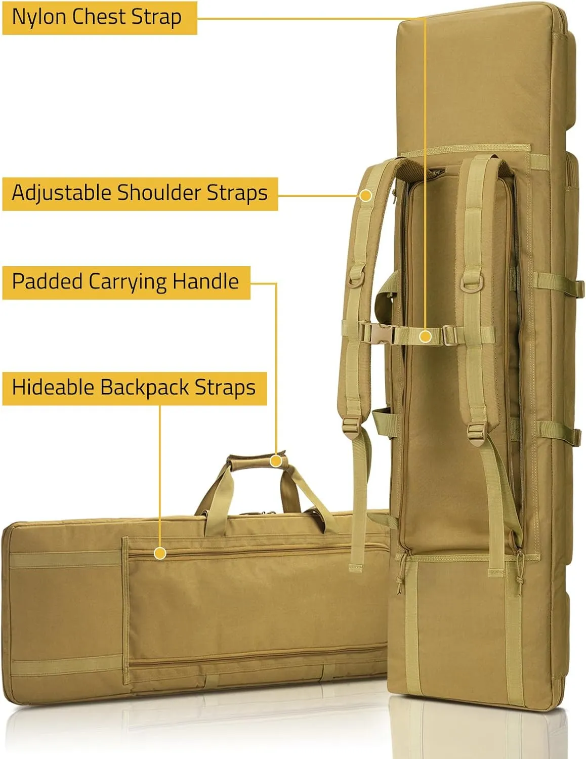 CVLIFE 36" 42" 46" Soft Rifle Case Tactical Double Long Gun Bag,with Lockable Zipper and Backpack Strap,Rifle Backpack Rifle Bag Gun Case for Outdoor Hunting Shooting Range