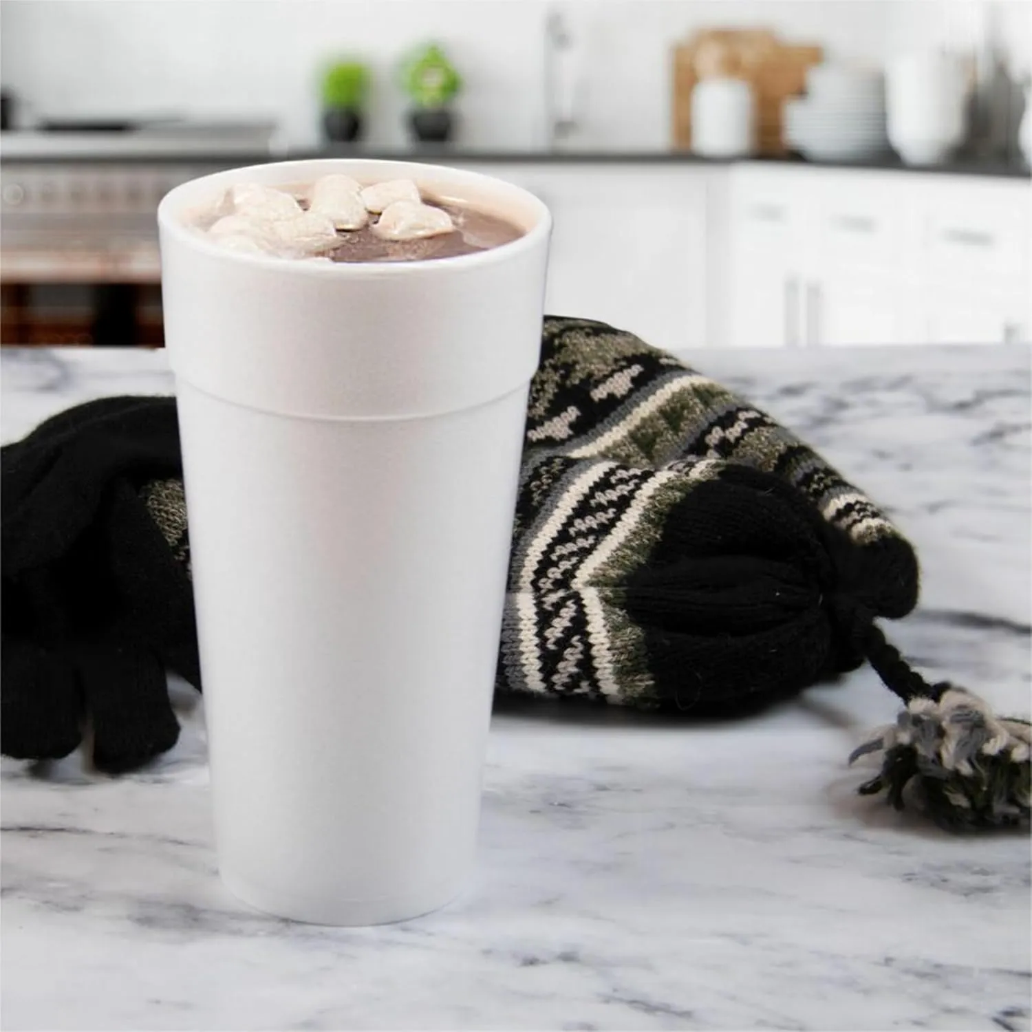DART 24J16 Drink Foam Cups, Hot/Cold, 24oz, White, 25 Per Bag (Case of 20 Bags) (DCC24J16)