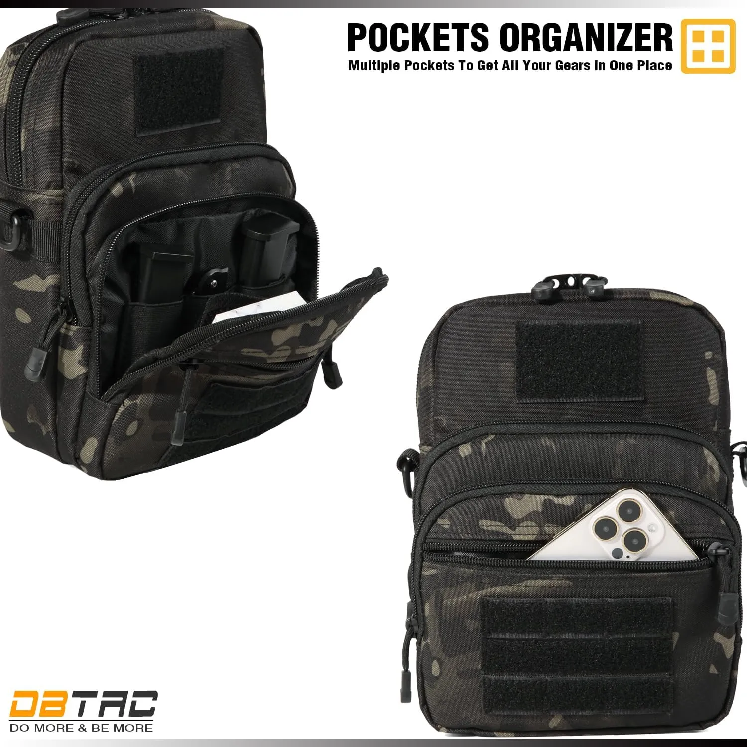 DBTAC Compact Gun Pouch w/Shoulder Strap | 3L CCW Crossbody Travel Bag Tactical Shoulder Bag w/Gun Holder, Black Camo