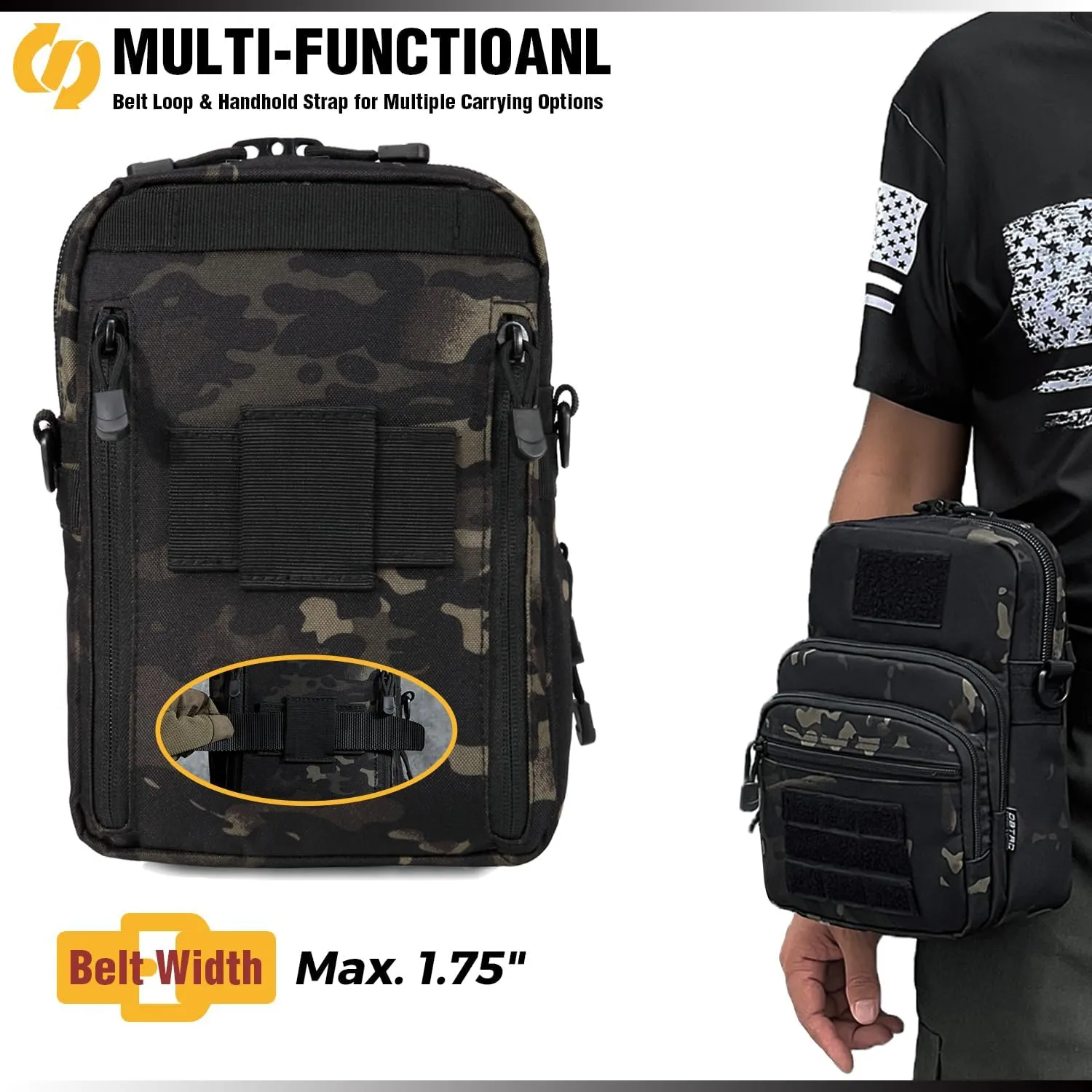 DBTAC Compact Gun Pouch w/Shoulder Strap | 3L CCW Crossbody Travel Bag Tactical Shoulder Bag w/Gun Holder, Black Camo