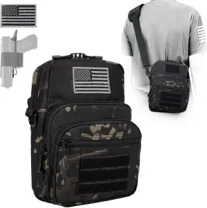 DBTAC Compact Gun Pouch w/Shoulder Strap | 3L CCW Crossbody Travel Bag Tactical Shoulder Bag w/Gun Holder, Black Camo