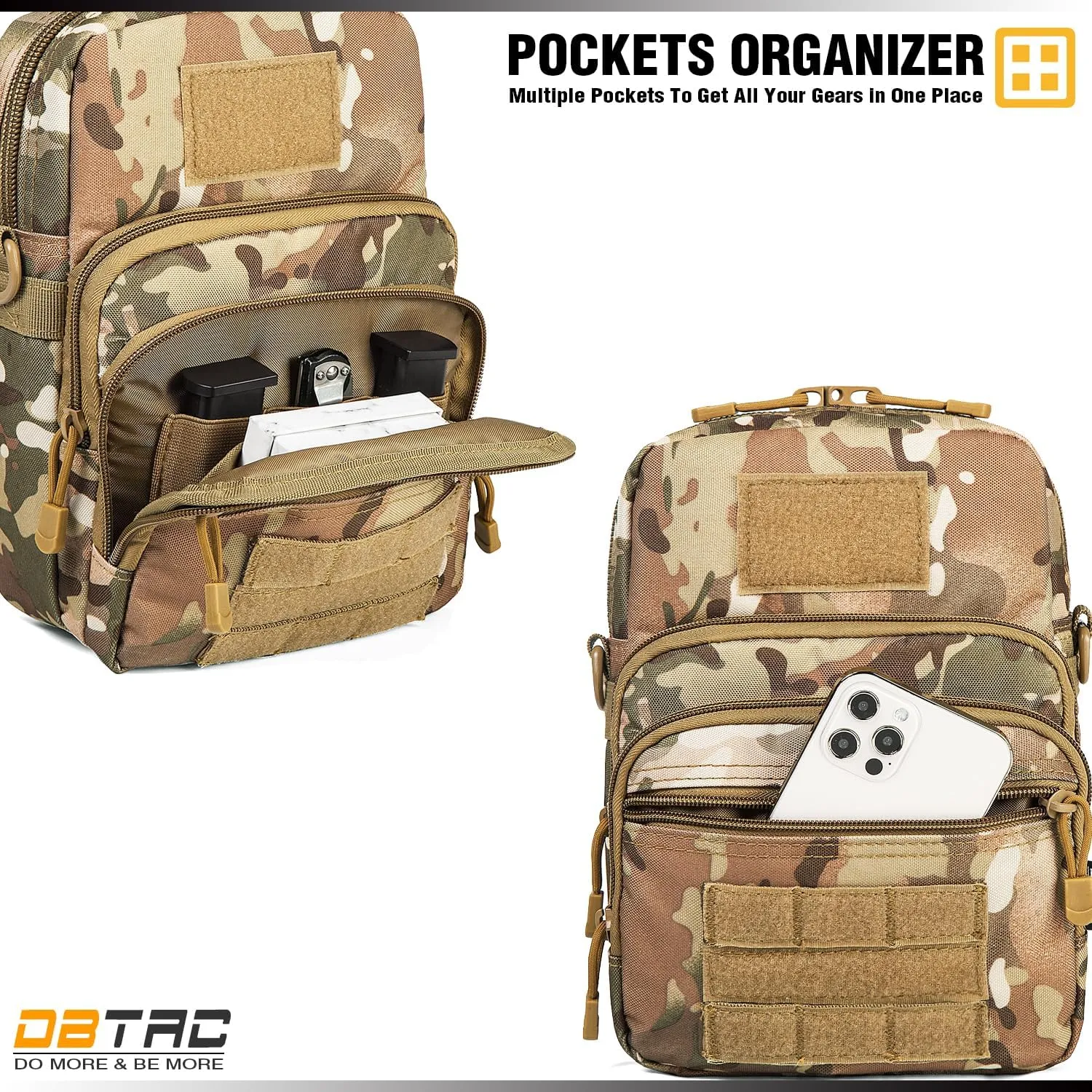 DBTAC Compact Gun Pouch w/Shoulder Strap | 3L CCW Crossbody Travel Bag Tactical Shoulder Bag w/Gun Holder, CP Camo