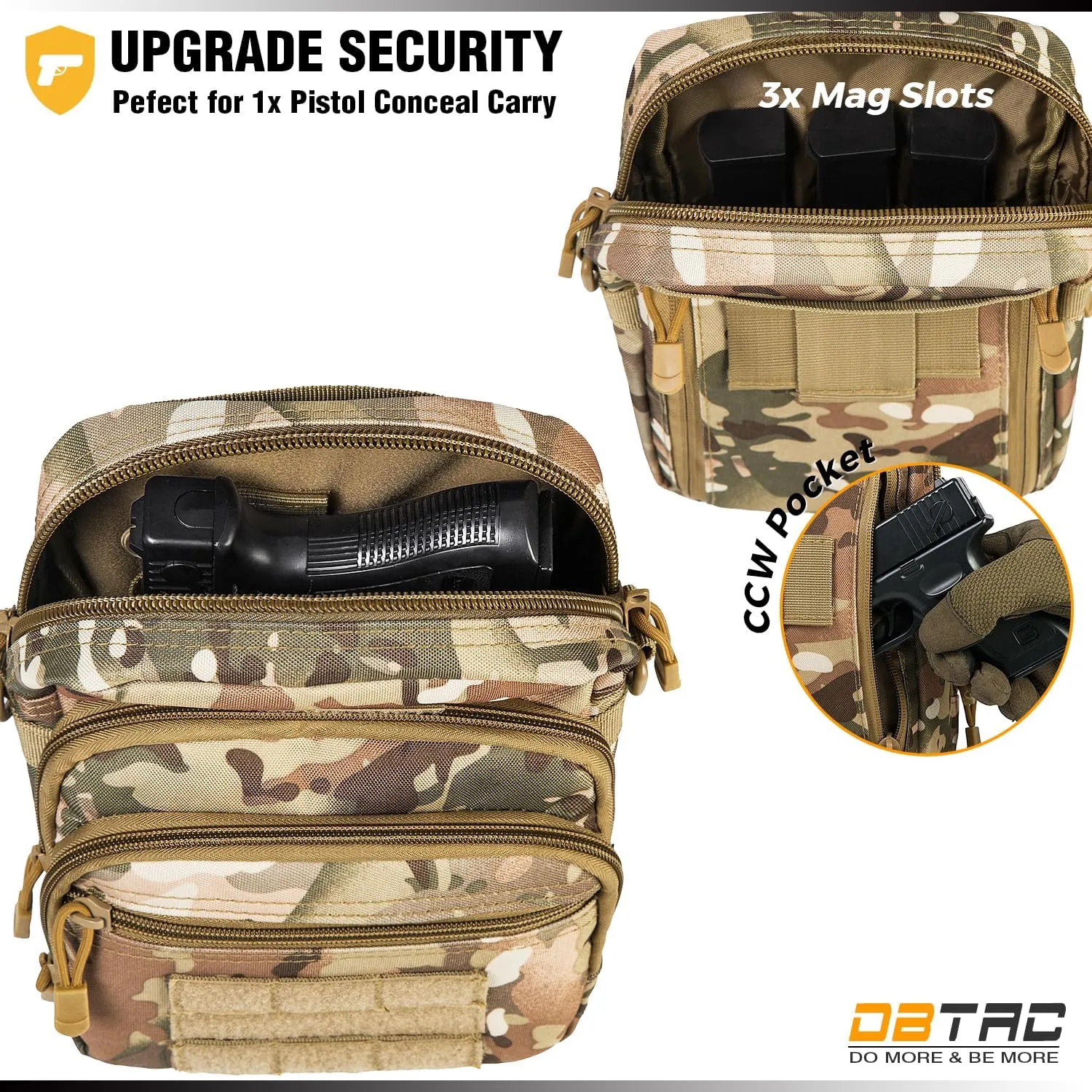 DBTAC Compact Gun Pouch w/Shoulder Strap | 3L CCW Crossbody Travel Bag Tactical Shoulder Bag w/Gun Holder, CP Camo