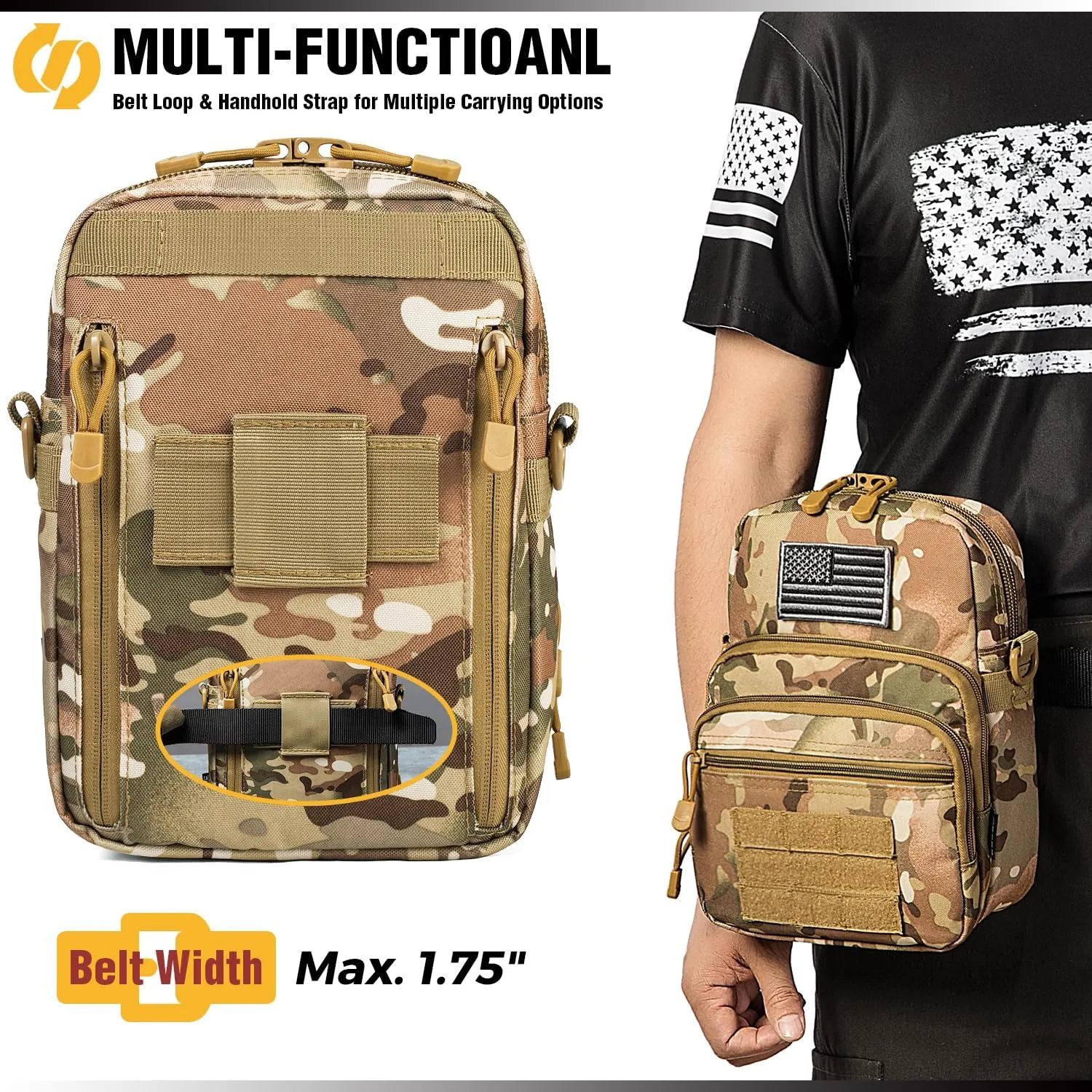 DBTAC Compact Gun Pouch w/Shoulder Strap | 3L CCW Crossbody Travel Bag Tactical Shoulder Bag w/Gun Holder, CP Camo